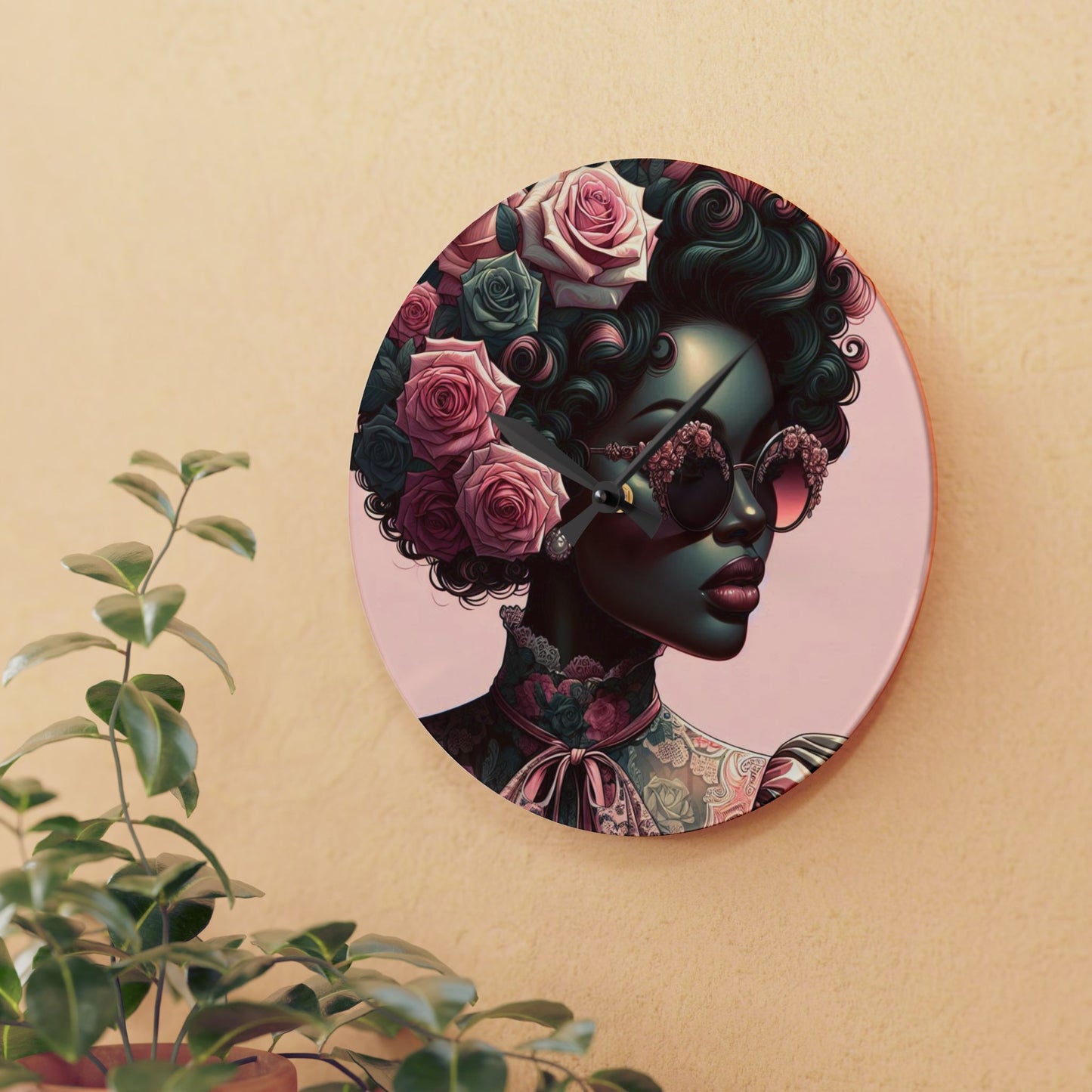 Chic Matte Teal Woman & Baroque Acrylic Wall Clock – Stylish Home Decor, Art Piece, Gift for Her, Boho Wall Art, Unique Gift Idea