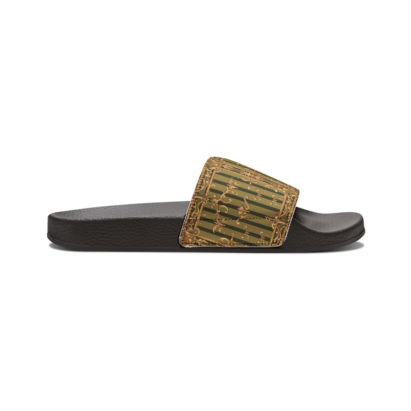 Stylish Women's Removable-Strap Sandals, Summer Footwear, Casual Slip-Ons, Vacation Essentials - Olive Green Striped Rococo