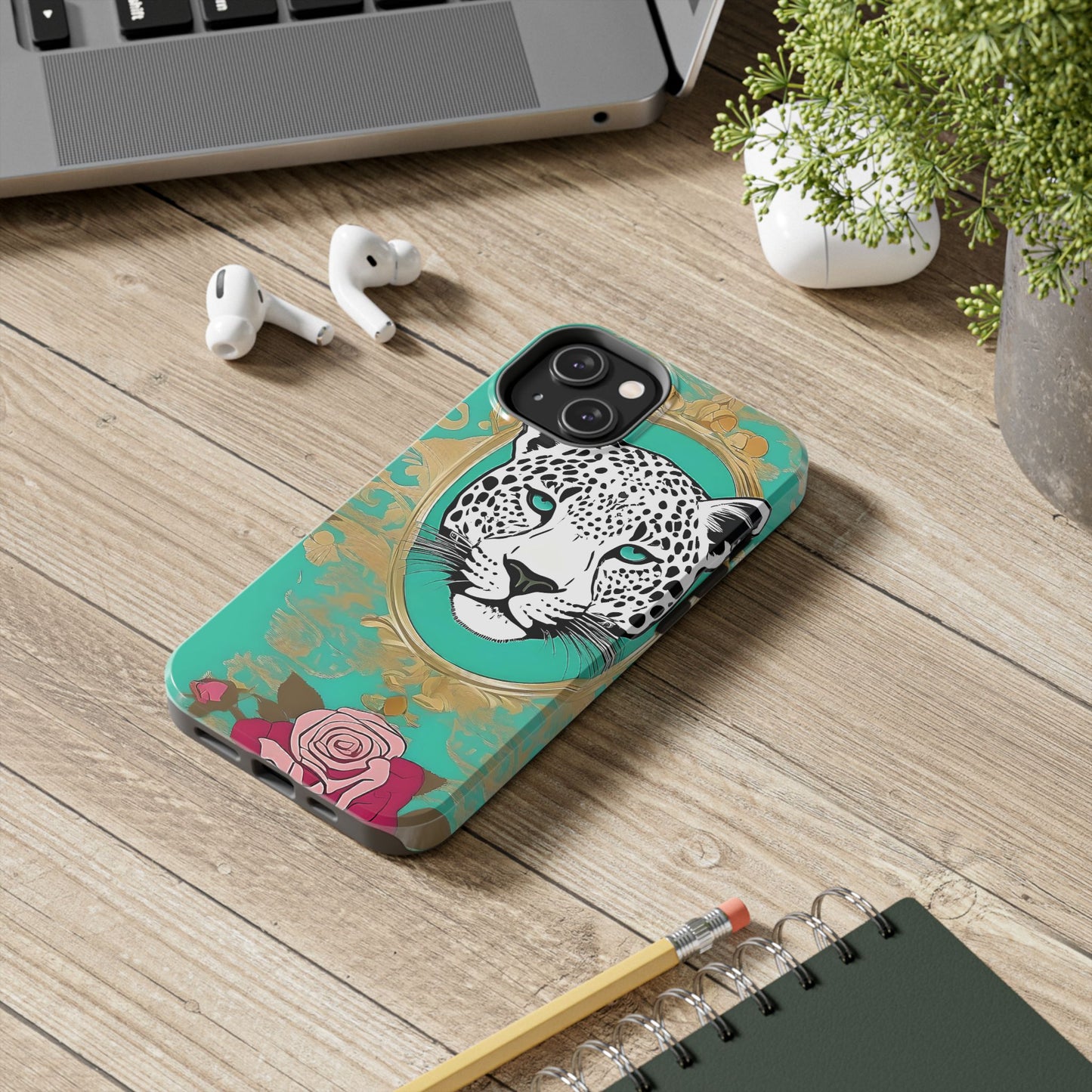 Leopard Tough Phone Case - Trendy Floral Design for Animal Lovers - Leopard & Rose
