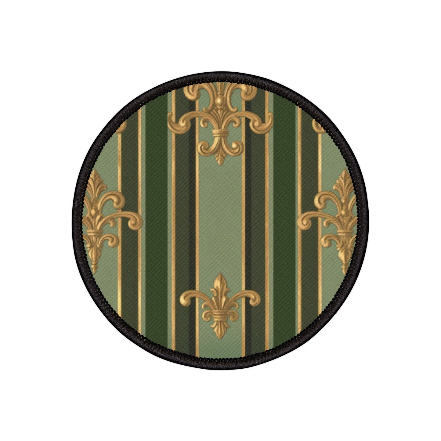 Elegant Vintage Iron-On Patches for Jackets, Upcycle Fashion, DIY Projects, Unique Gift Idea  - Green Striped Gold Baroque