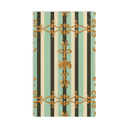 Elegant Vintage-Inspired Hand Towel, Decorative Kitchen Towel, Luxurious Bath Towel - Black & Matte Mint Striped Rococo