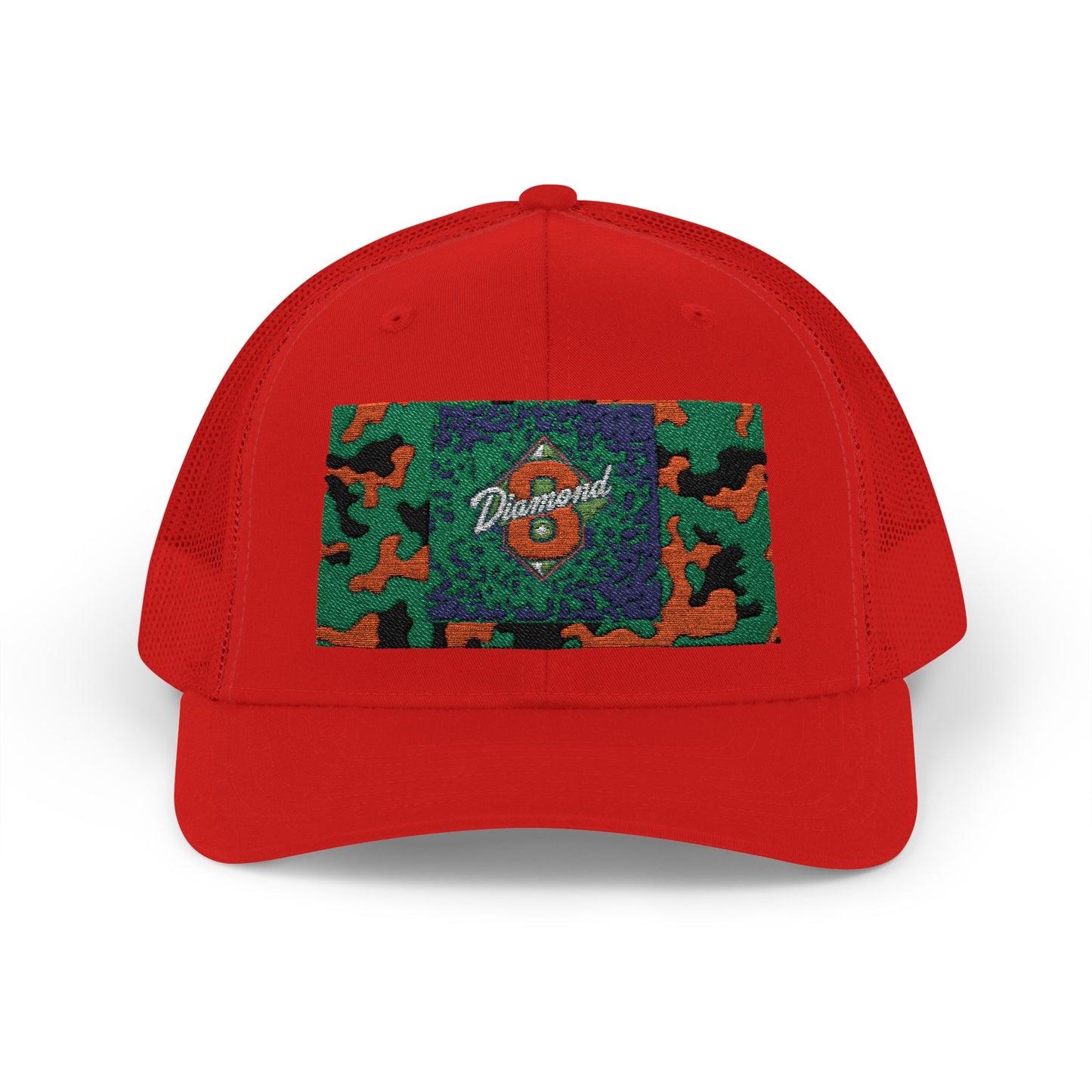 Colorful Camouflage Snapback Trucker Cap, Casual Hat, Outdoor Gear, Unisex Headwear, Gift for Him/Her - Green & Orange Camo Diamond 8