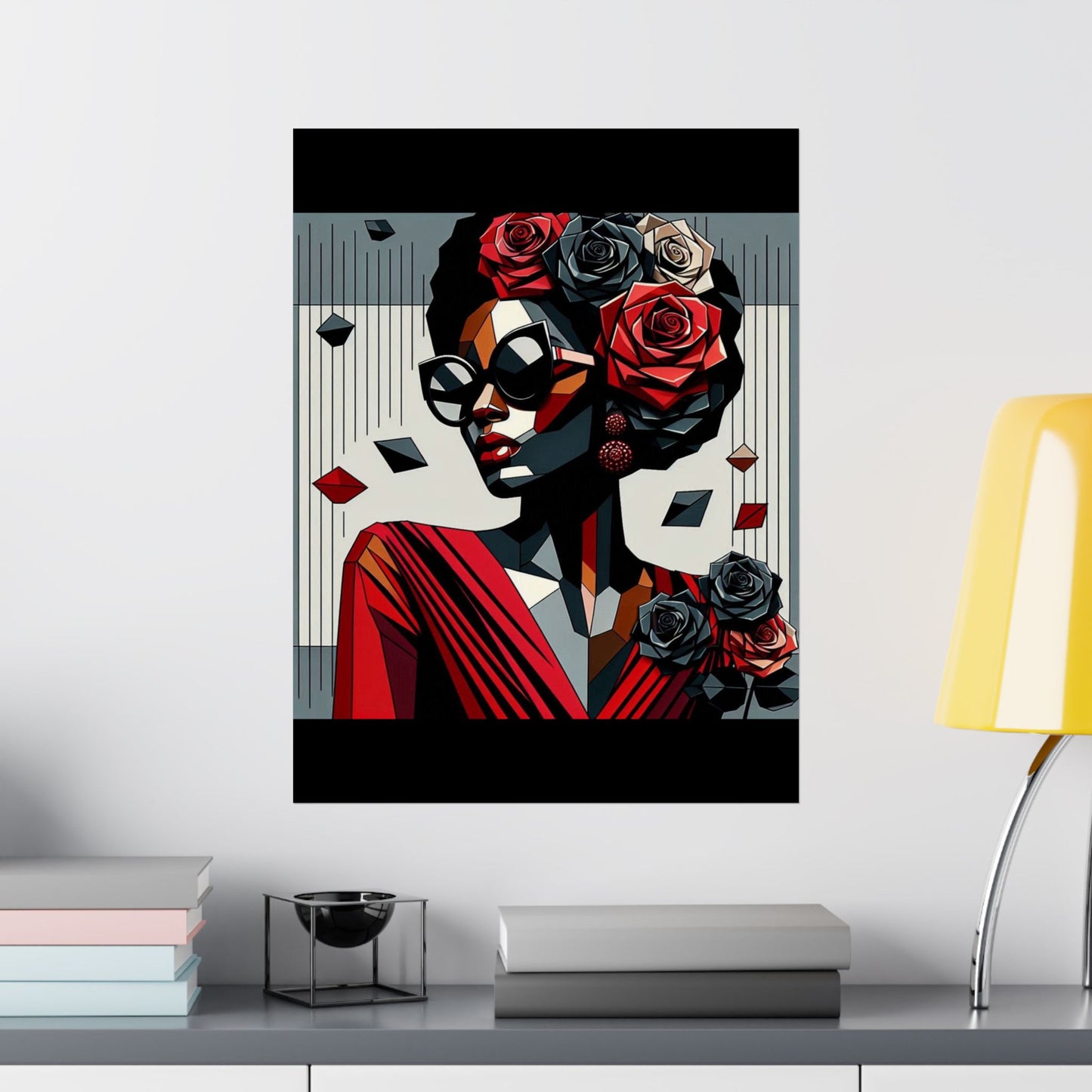 Floral Afro Art Poster - Elegant Matte Vertical Wall Decor - Lady In Red