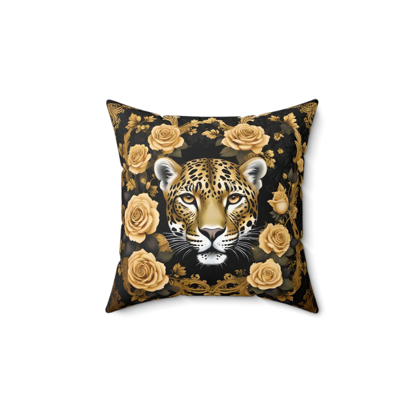 Luxurious Leopard & Roses Decorative Pillow - Gold Leopard