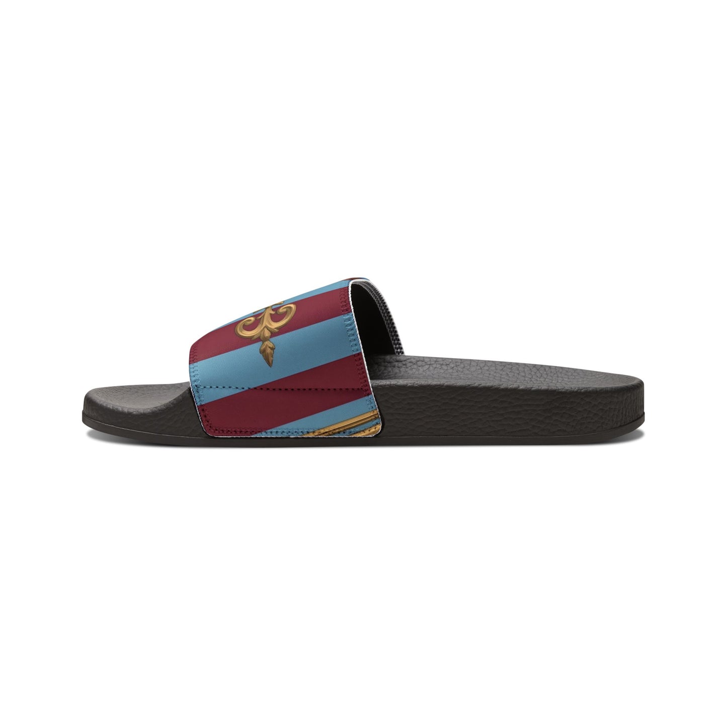 Chic Women's Sandals with Removable Straps, Stylish Flip Flops, Beach Footwear, Summer Fashion - Sky Blue & Maroon Striped Baroque