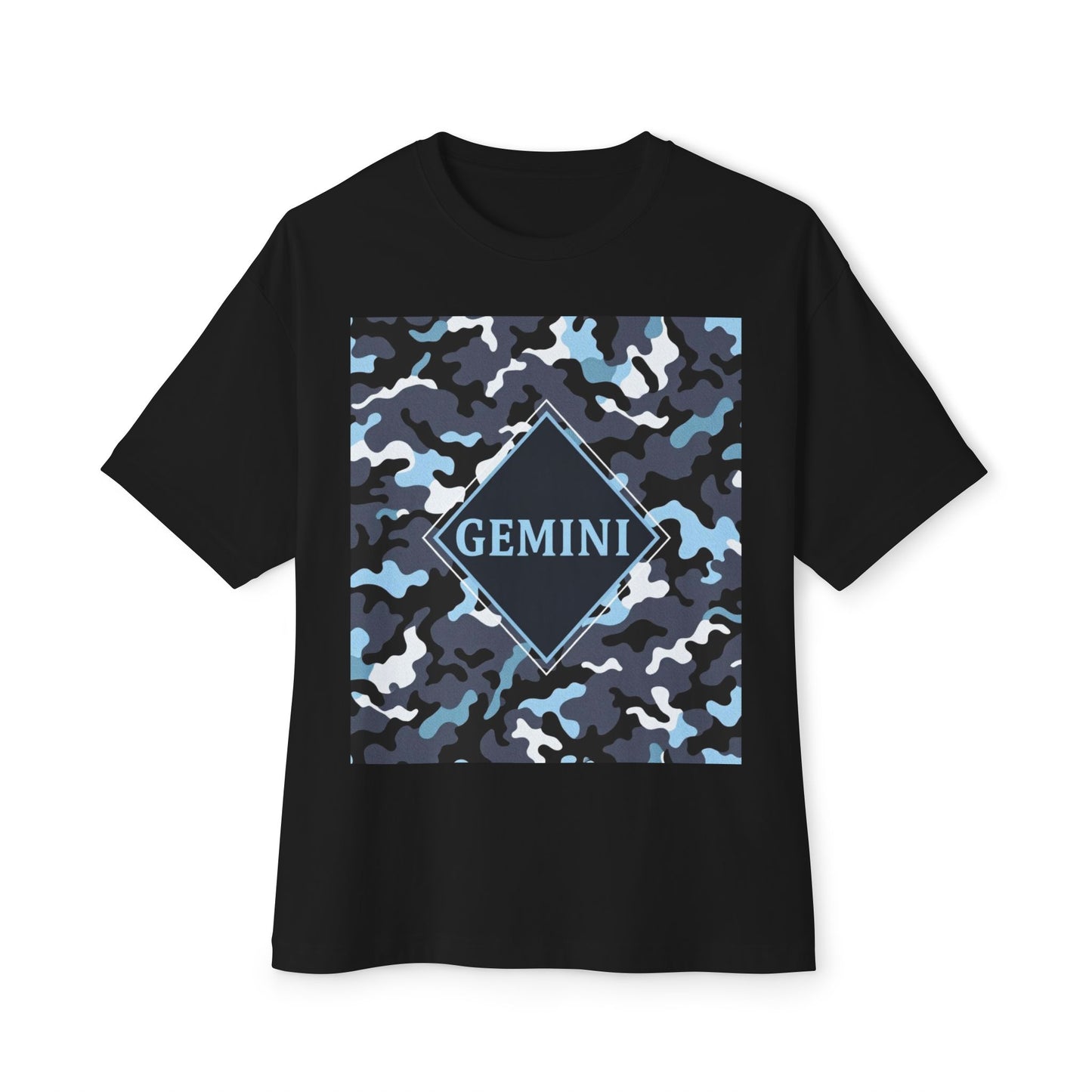 Gemini Oversized Tee - Unisex, Boho Style, Casual Wear, Birthday Gift, Zodiac Apparel, Comfortable Tee - Black, Grey & Ice Blue
