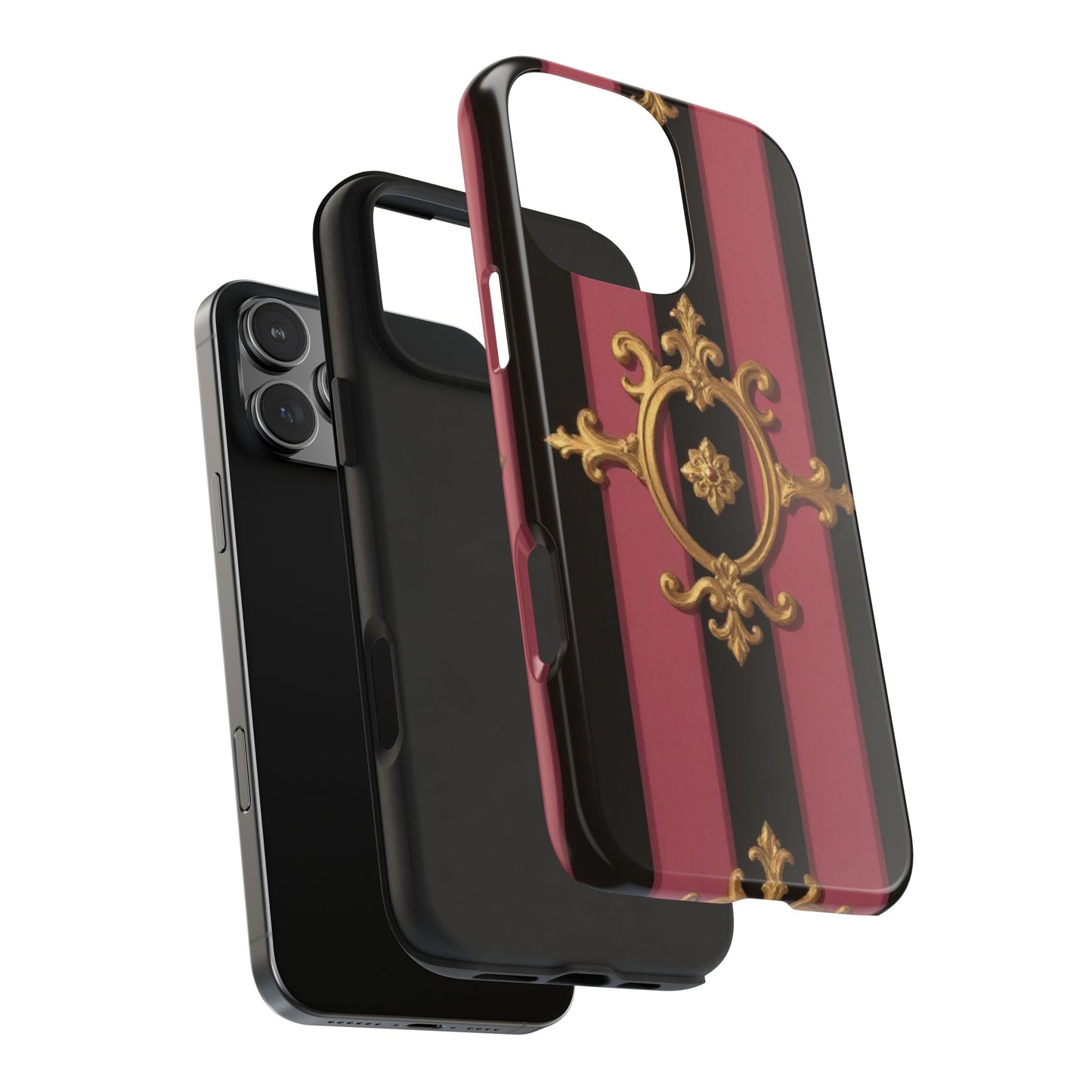Elegant Black & Mauve Striped Gold Baroque Tough Phone Cases, Luxe Phone Covers, Fashionable Mobile Cases, Gift for Her, Holiday Phone Accessories