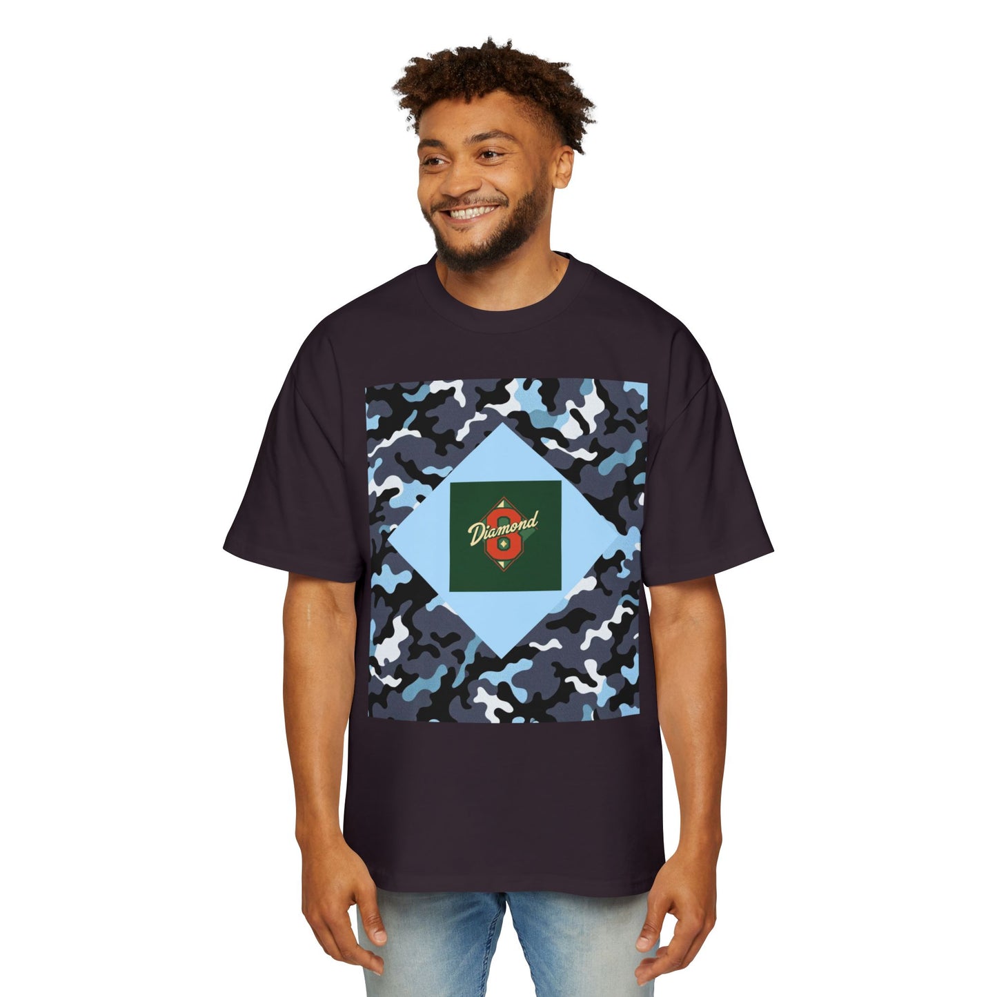 Men's Oversized Camo Tee, Casual Streetwear, Graphic T-Shirt, Trendy Outfit, Gift for Him, Relaxed Fit Top - Camo & Diamond 8