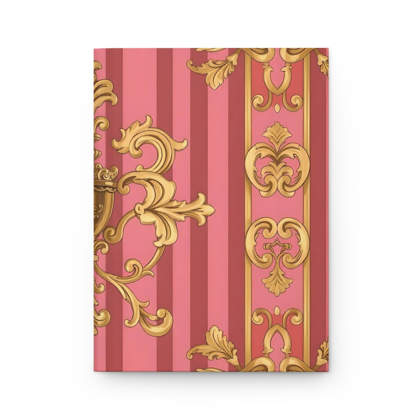 Elegant Gold and Pink Hardcover Journal, Beautiful Notebook, Luxurious Gift, Writing Journal - Pink Striped Gold Baroque