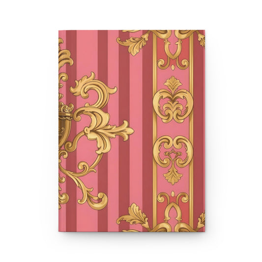 Elegant Gold and Pink Hardcover Journal, Beautiful Notebook, Luxurious Gift, Writing Journal - Pink Striped Gold Baroque