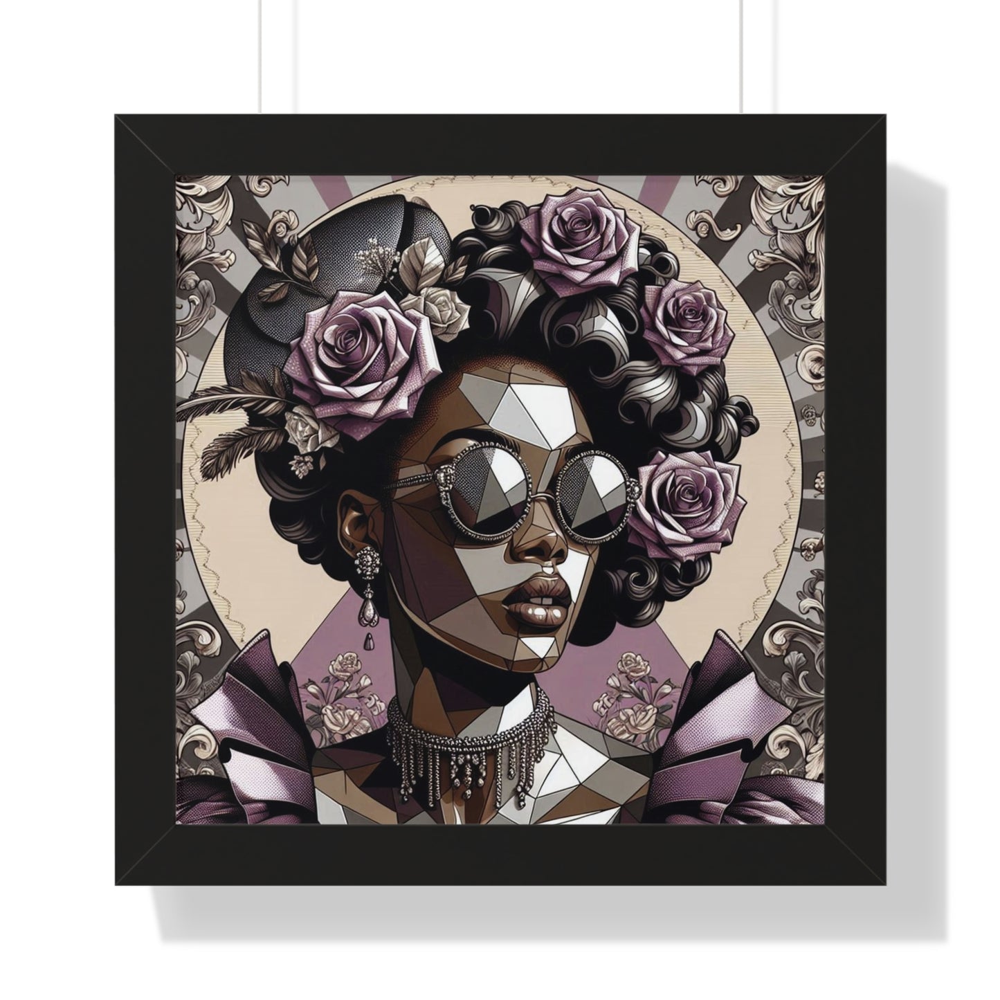 Chic Framed Vertical Poster, Home Decor Wall Art, Modern Art, Gift for Her, Unique Interior Design - Lilac Baroque Lady
