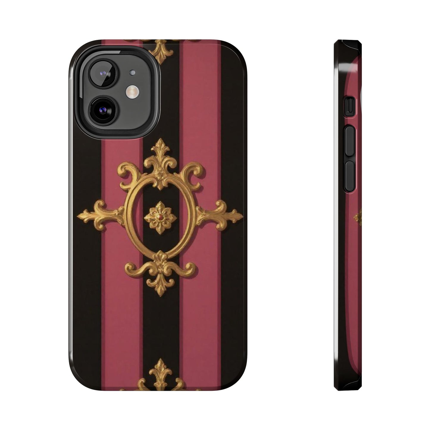 Elegant Black & Mauve Striped Gold Baroque Tough Phone Cases, Luxe Phone Covers, Fashionable Mobile Cases, Gift for Her, Holiday Phone Accessories