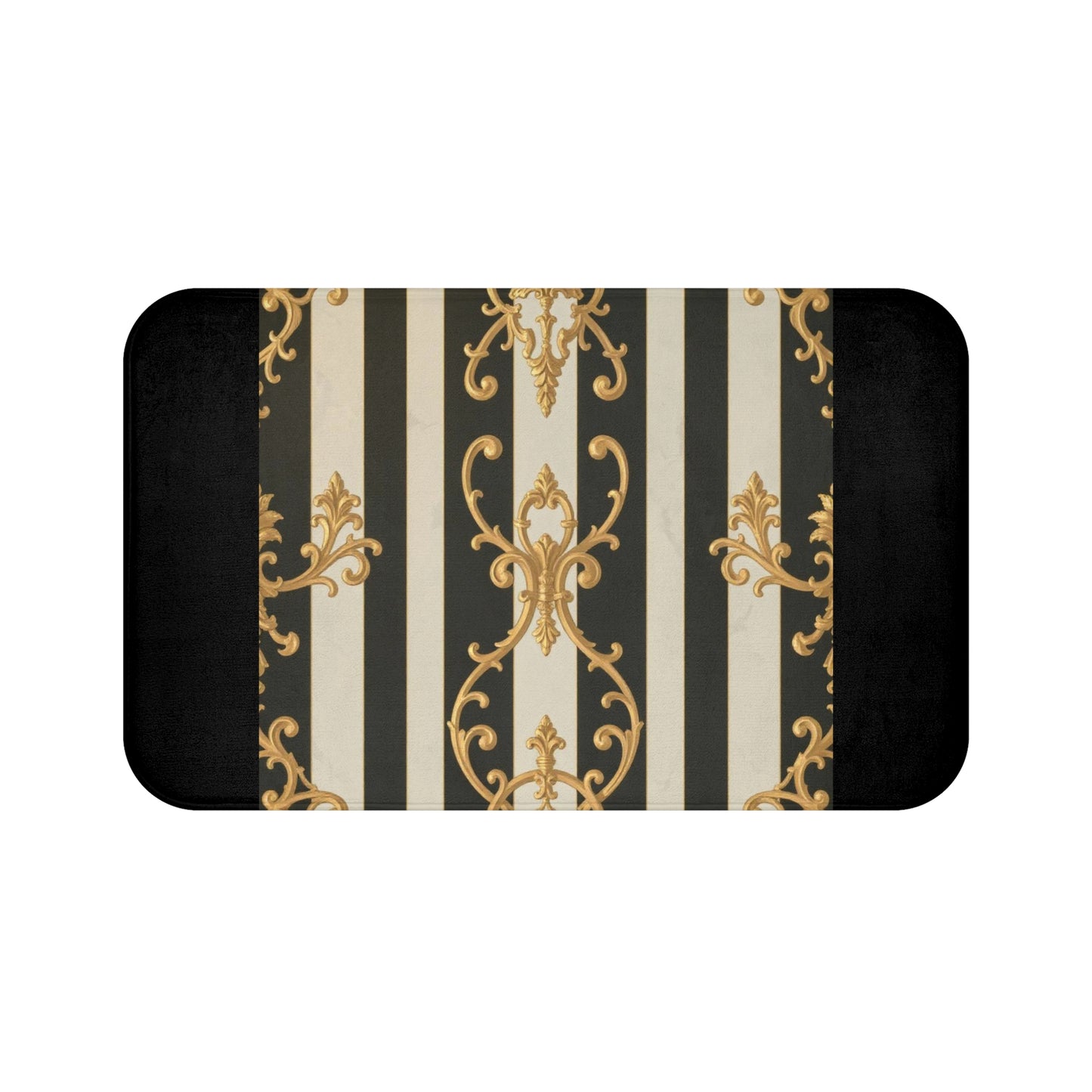 Elegant Black and Alabaster Striped Baroque Bath Mat, Luxurious Bathroom Decor, Non-Slip Mat, Gift for Homeowners, Stylish Bath Accessory