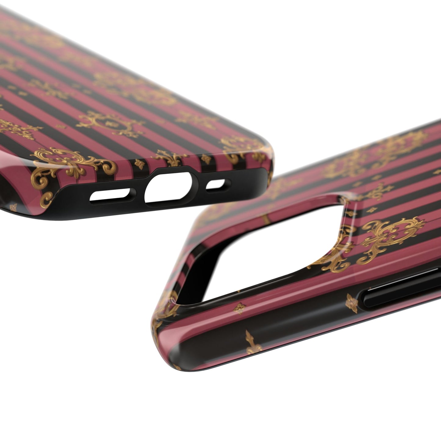 Elegant Black & Mauve Striped Gold Baroque Phone Case, Tough Phone Cases, Stylish Protective Cover, Unique Gift, Luxe Phone Accessories