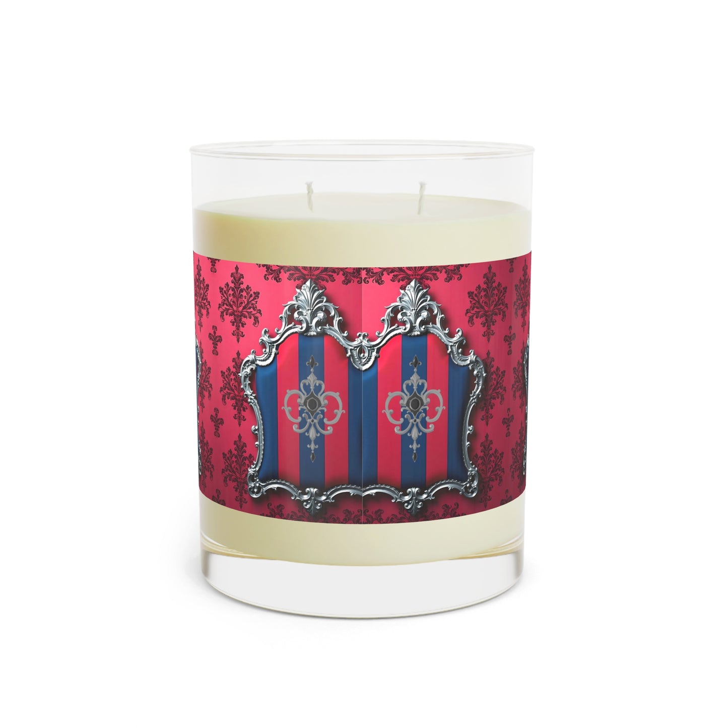 Elegant Floral Scented Candle - Romantic Gifts for Home, Candlelight Dinner, Decorative Aromatherapy, Wedding Favors - Blue & Red Striped Silver Crest