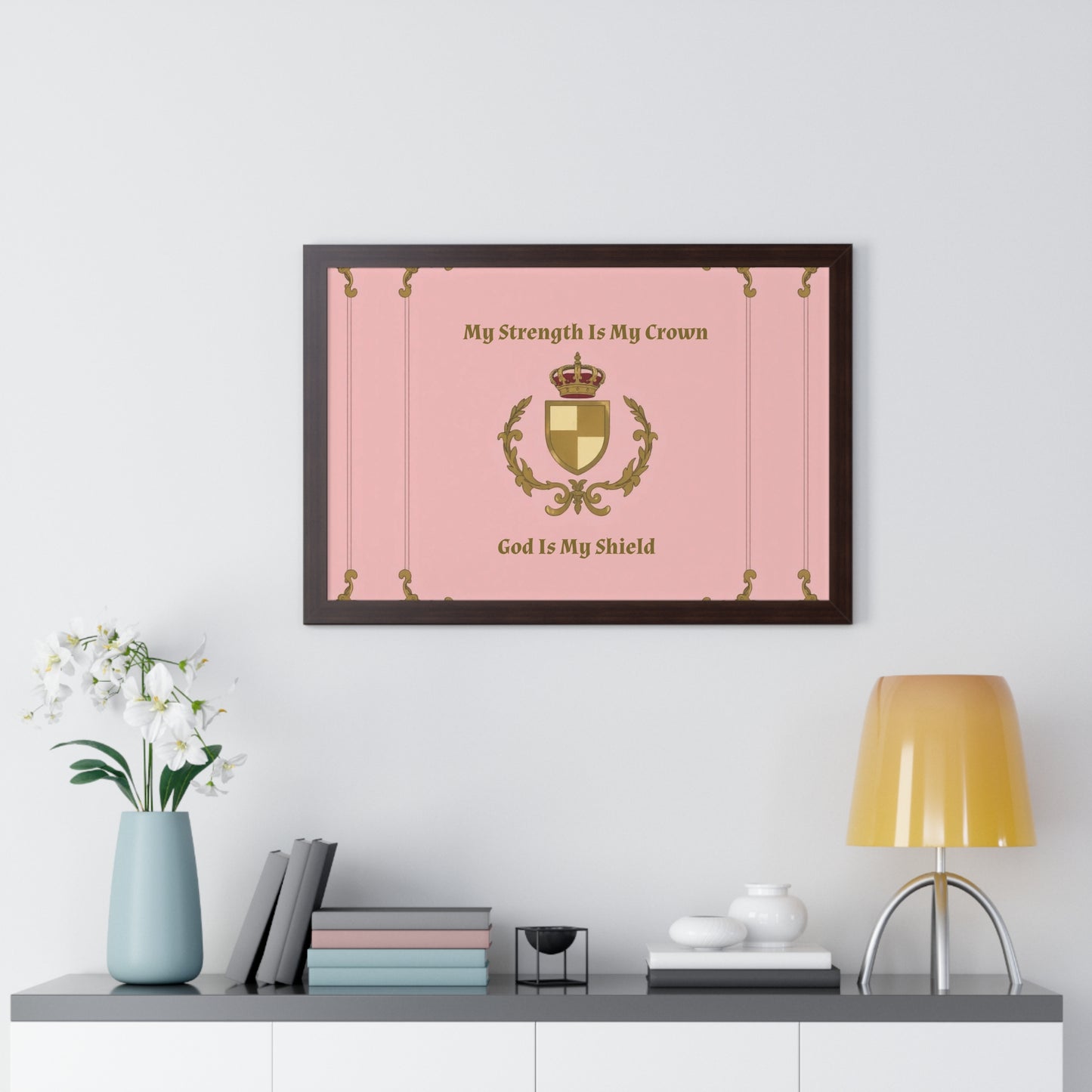 Crest & Crown Spiritual Quote Empowering Framed Poster, Inspirational Wall Art, Crown Design, Home Decor, Motivational Gift, Bible Verse Decoration