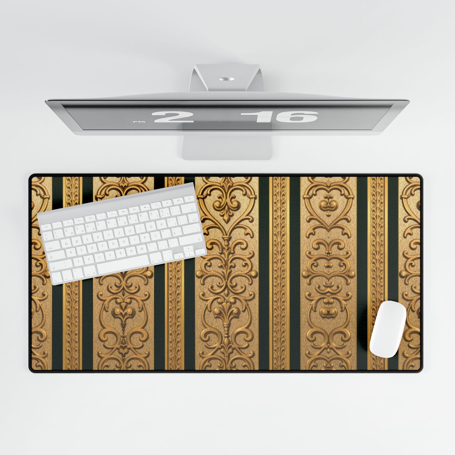 Elegant Teal Striped Gold Baroque Desk Mats for Stylish Workspaces, Office Decor, Gift for Home Office, Modern Accessories, Desk Protection