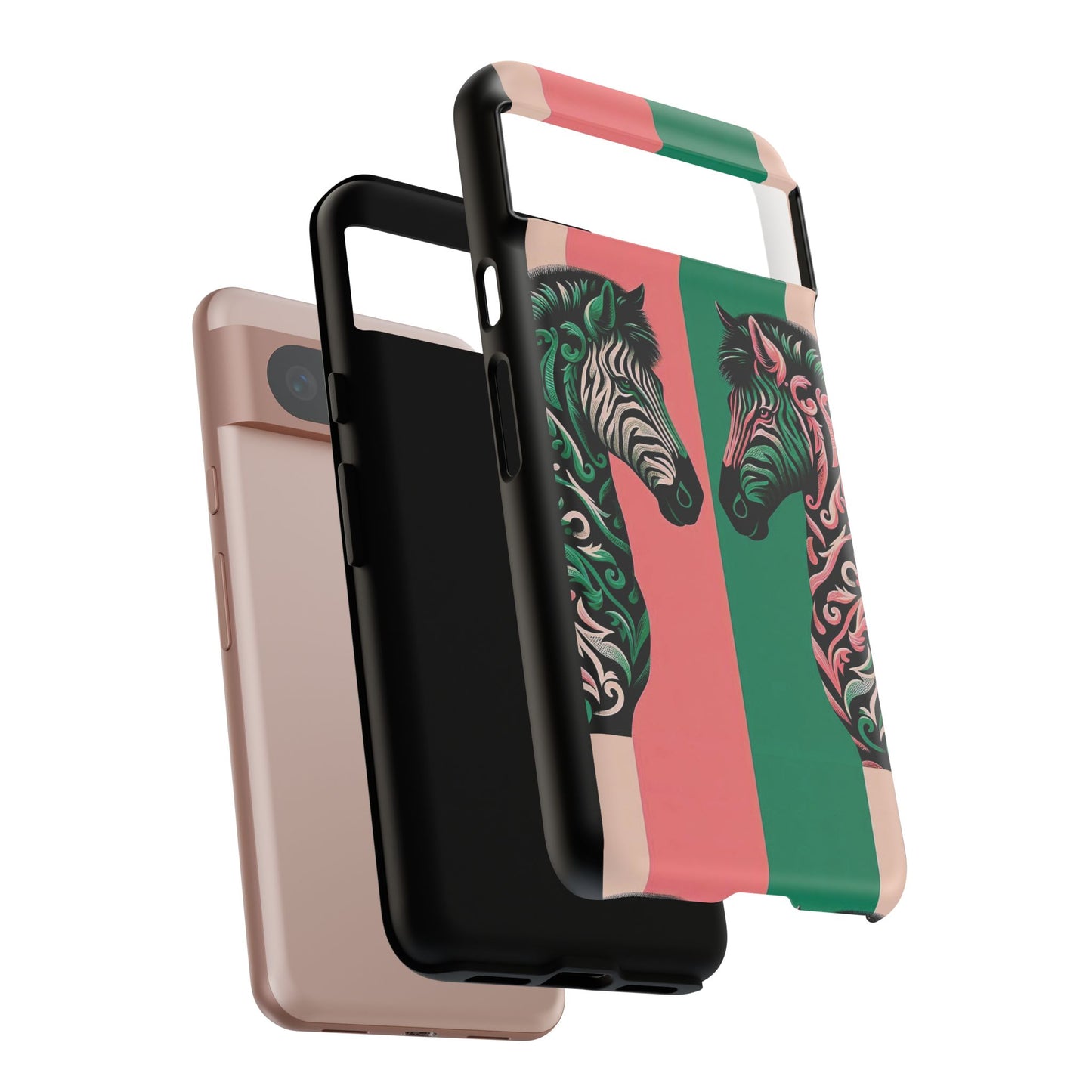 Phone Case - Elegant Pink & Green Zebra Damask Design