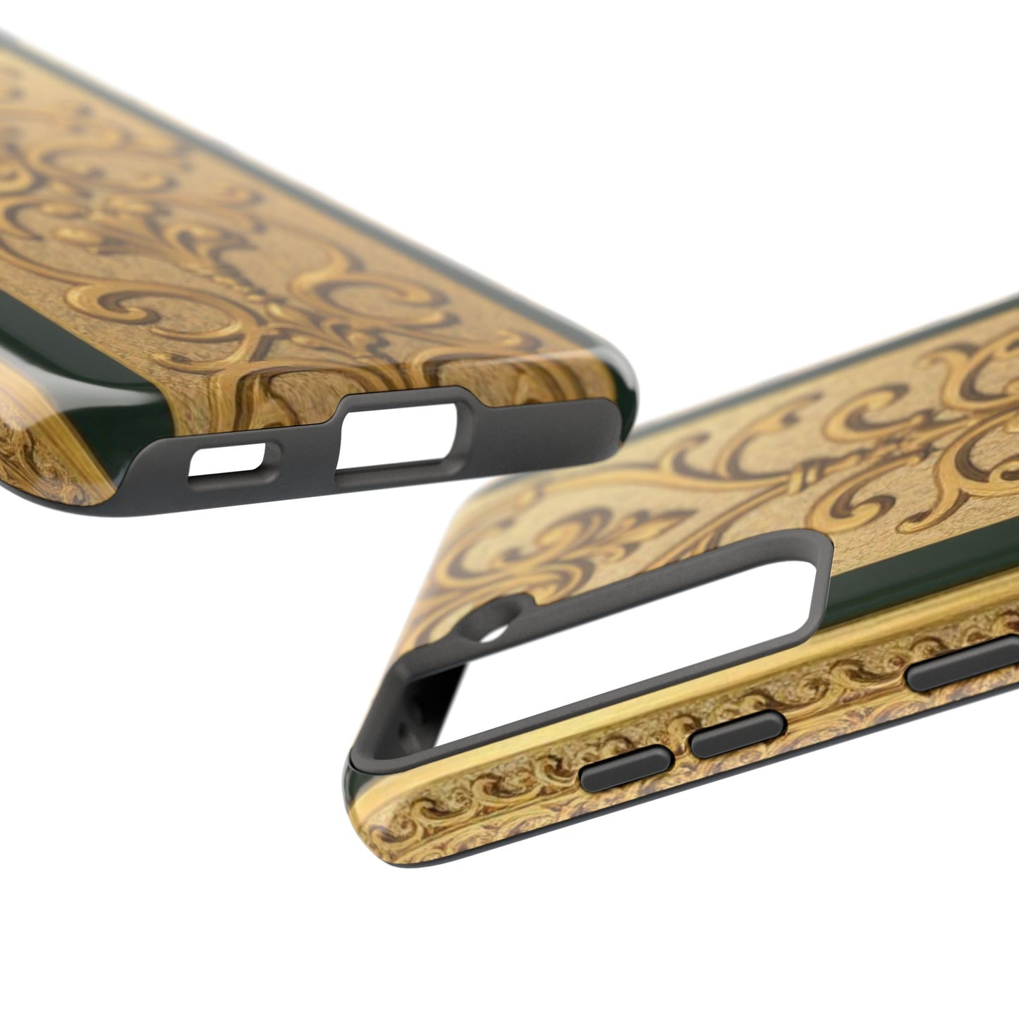 Elegant Teal Striped Gold Baroque Vintage Phone Case, Durable Cell Phone Cover, Floral Phone Protection, Personalized Gift Idea