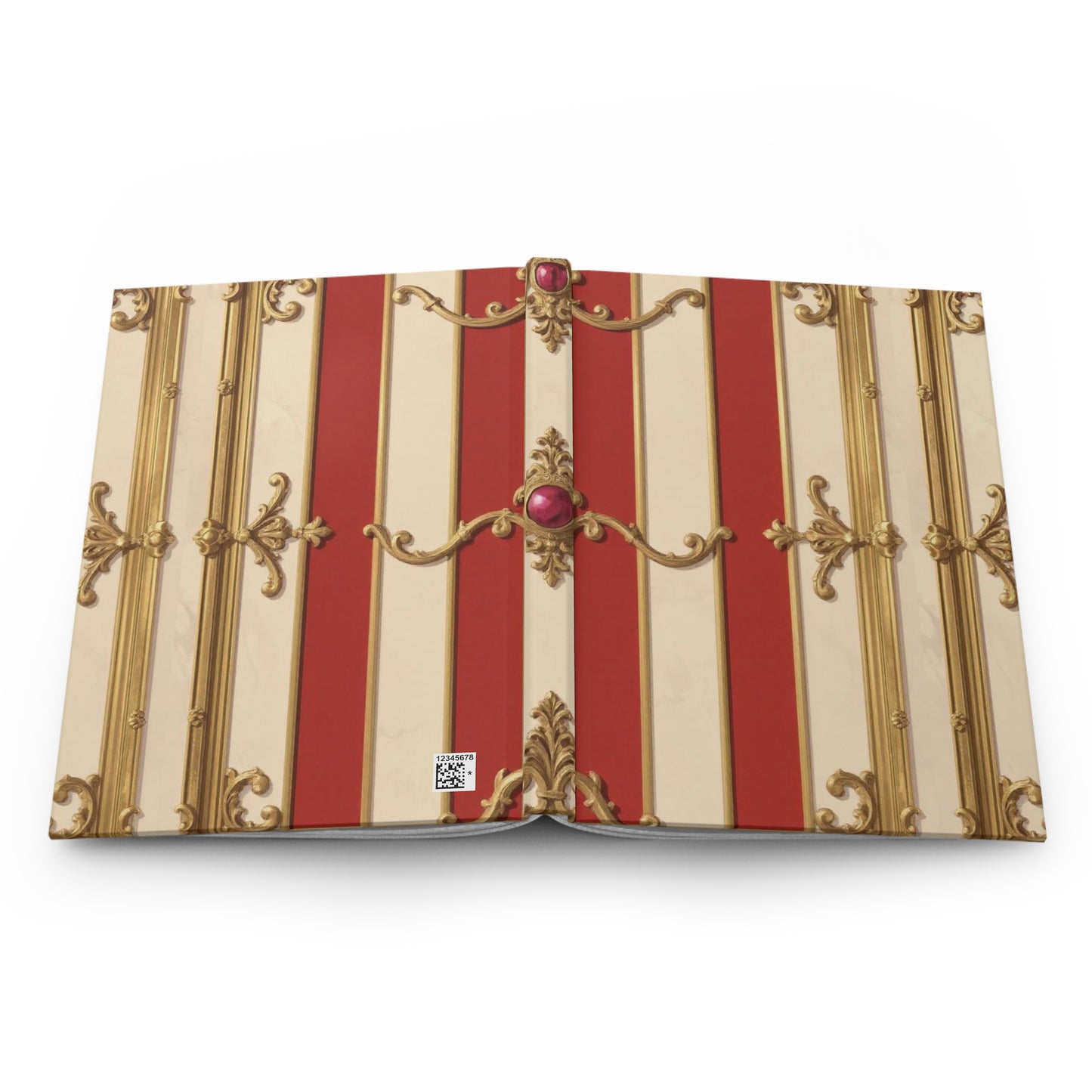 Elegant Striped Hardcover Journal - Decorative Alabaster & Dusk Orange Striped Baroque
