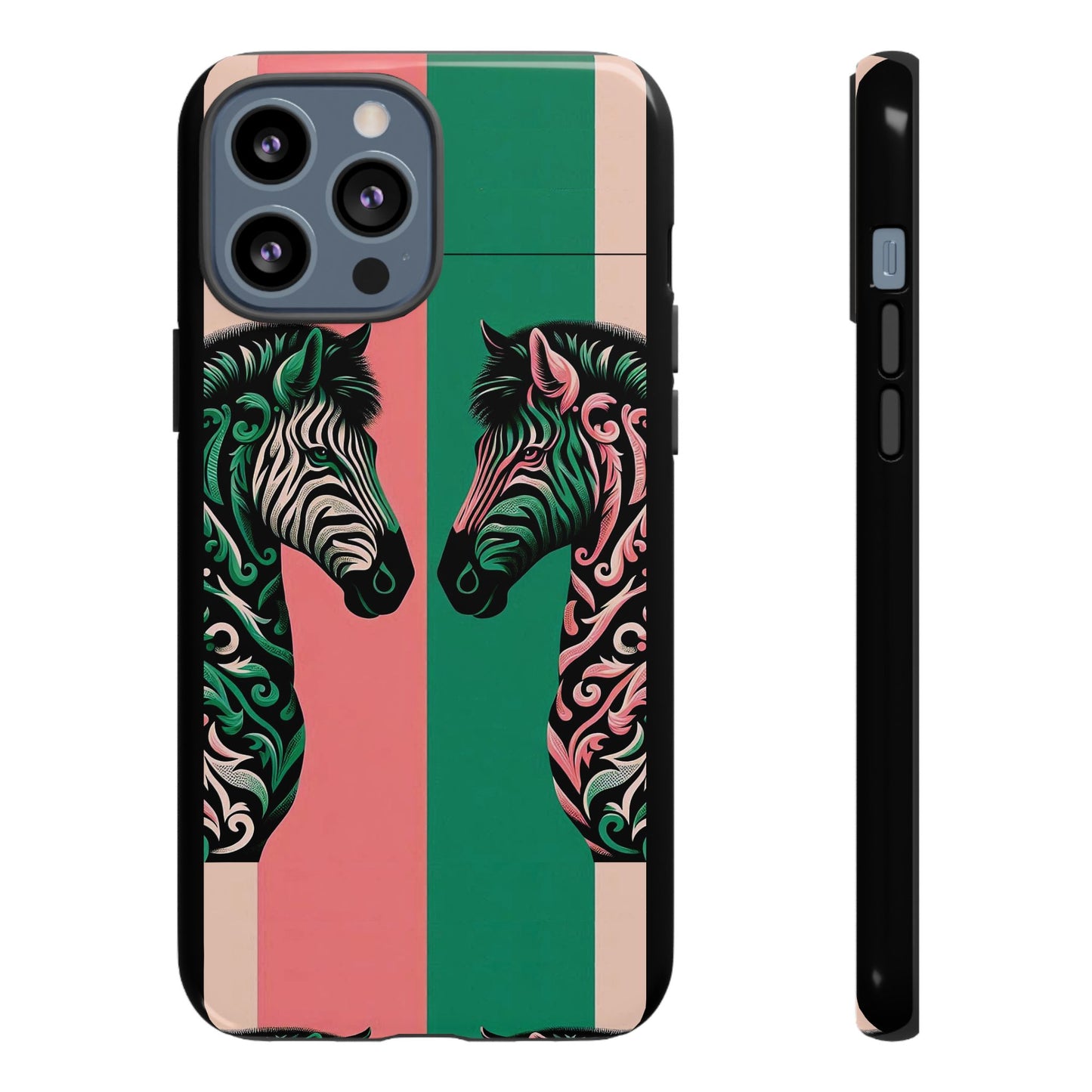 Phone Case - Elegant Pink & Green Zebra Damask Design