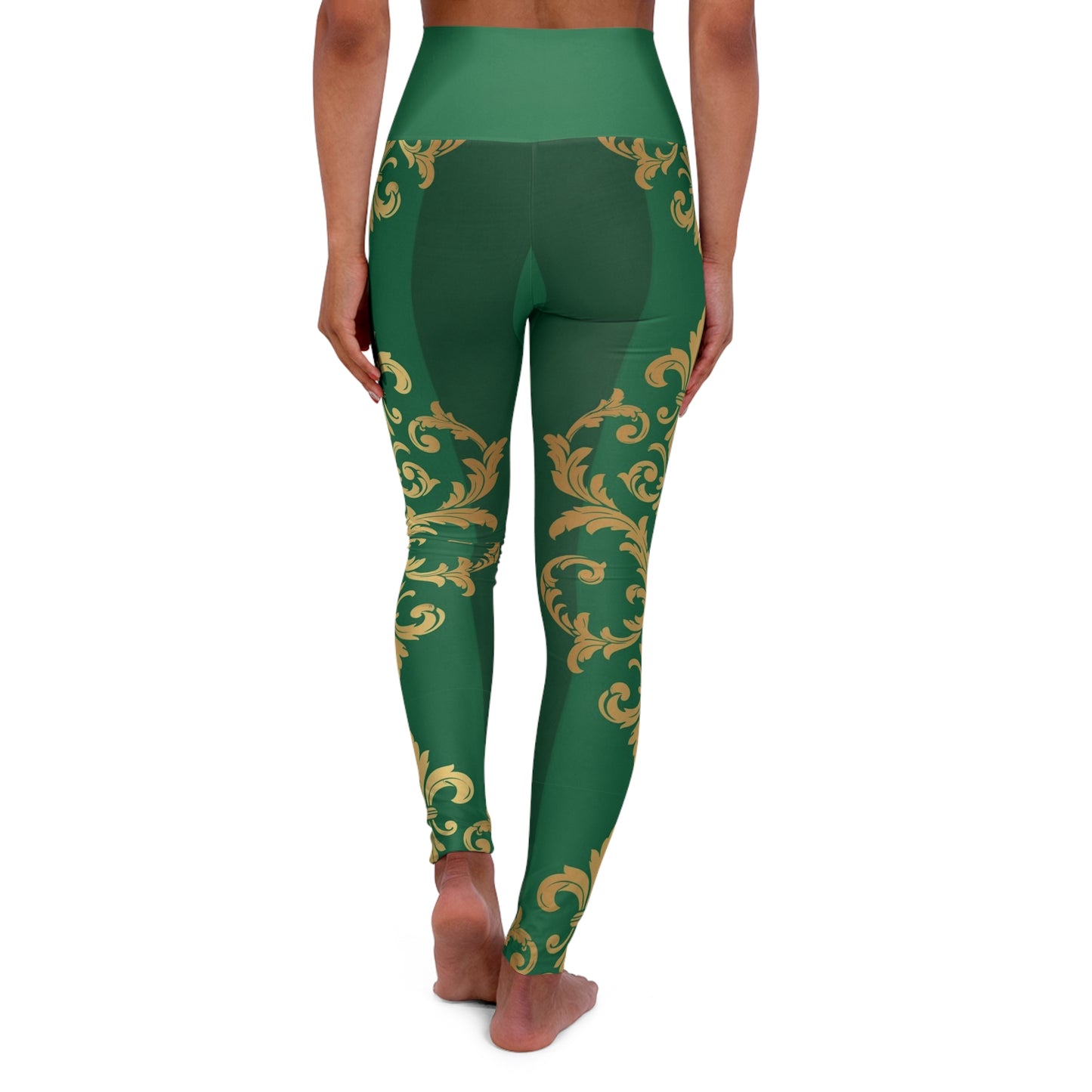 Green Striped Gold Baroque High-Waisted Yoga Leggings