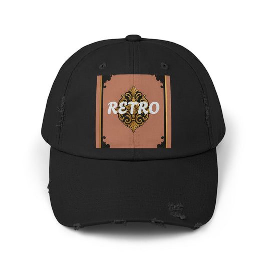 Retro Mauve & Black-Gold Baroque Distressed Cap — Vintage Ornamental Logo Dad Hat