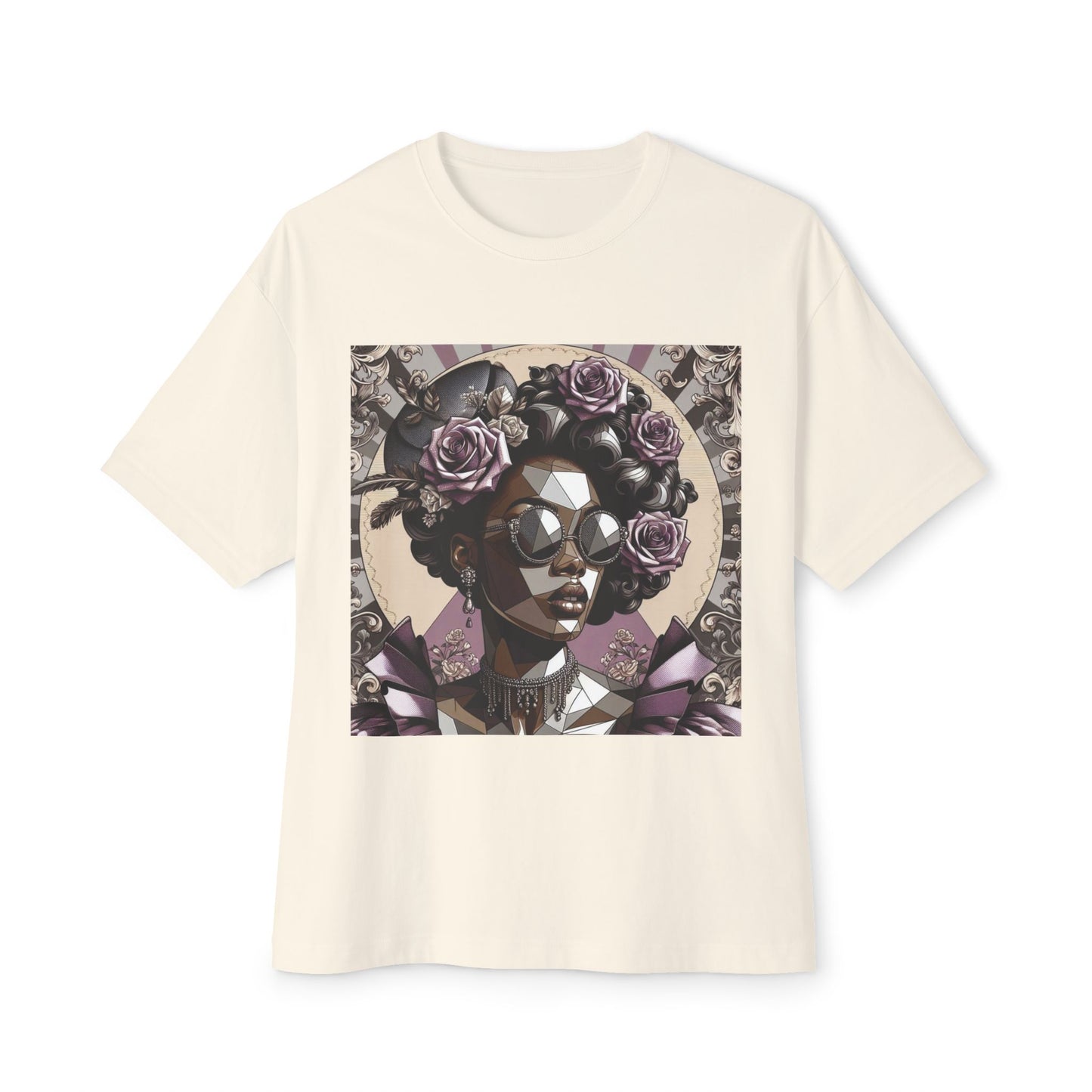 Stylish Graphic Tee with Floral Artwork, Oversized Cotton T-Shirt for Casual Wear, Gift for Art Lovers, Summer Fashion - Lilac Baroque Lady