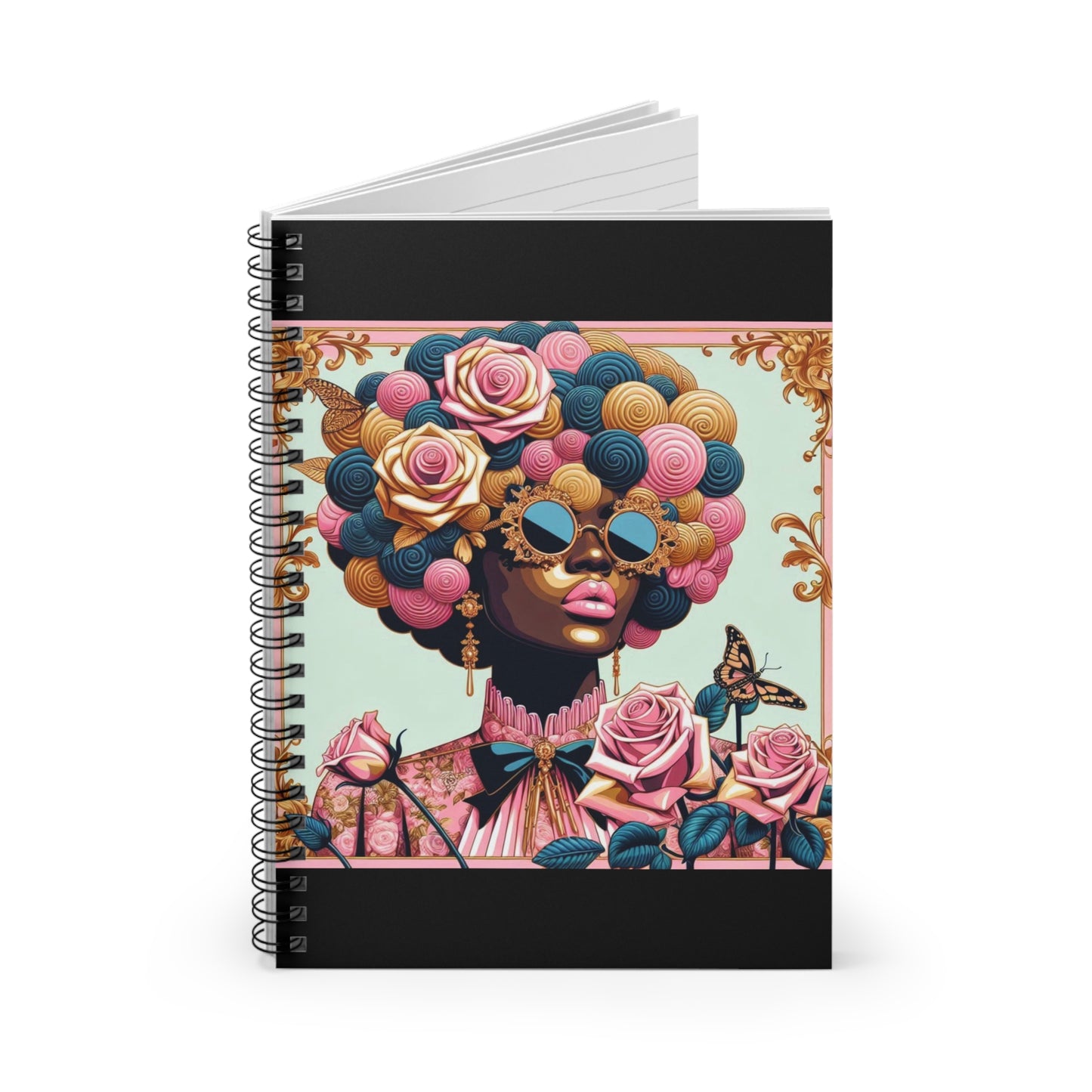 Artistic Spiral Notebook - Colorful Woman Design, Journal for Creativity, Gift for Friends, Stationery for School - Lady In Pink Baroque