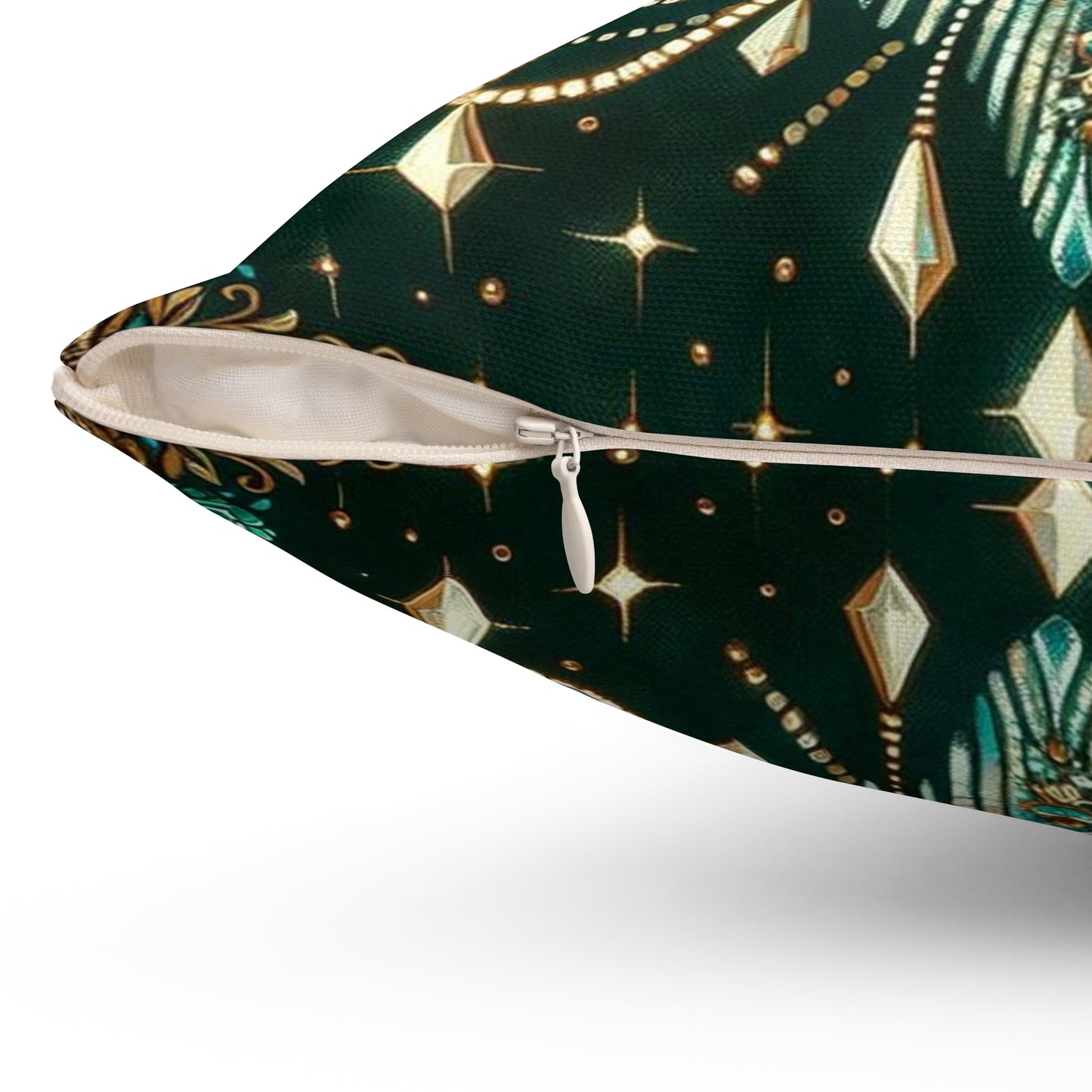 Chandelier Elegance Pillow | Decorative Throw Cushion, Bohemian Home Decor, Luxury Accent Pillow - Green & Gold Jeweled Chandelier