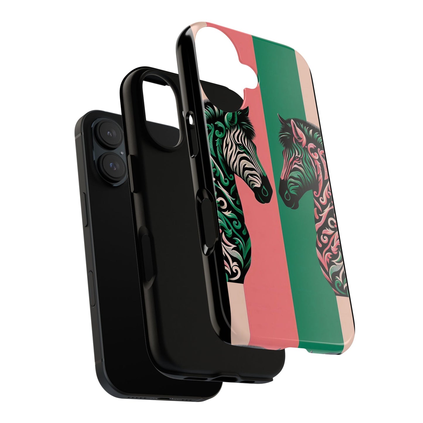 Phone Case - Elegant Pink & Green Zebra Damask Design