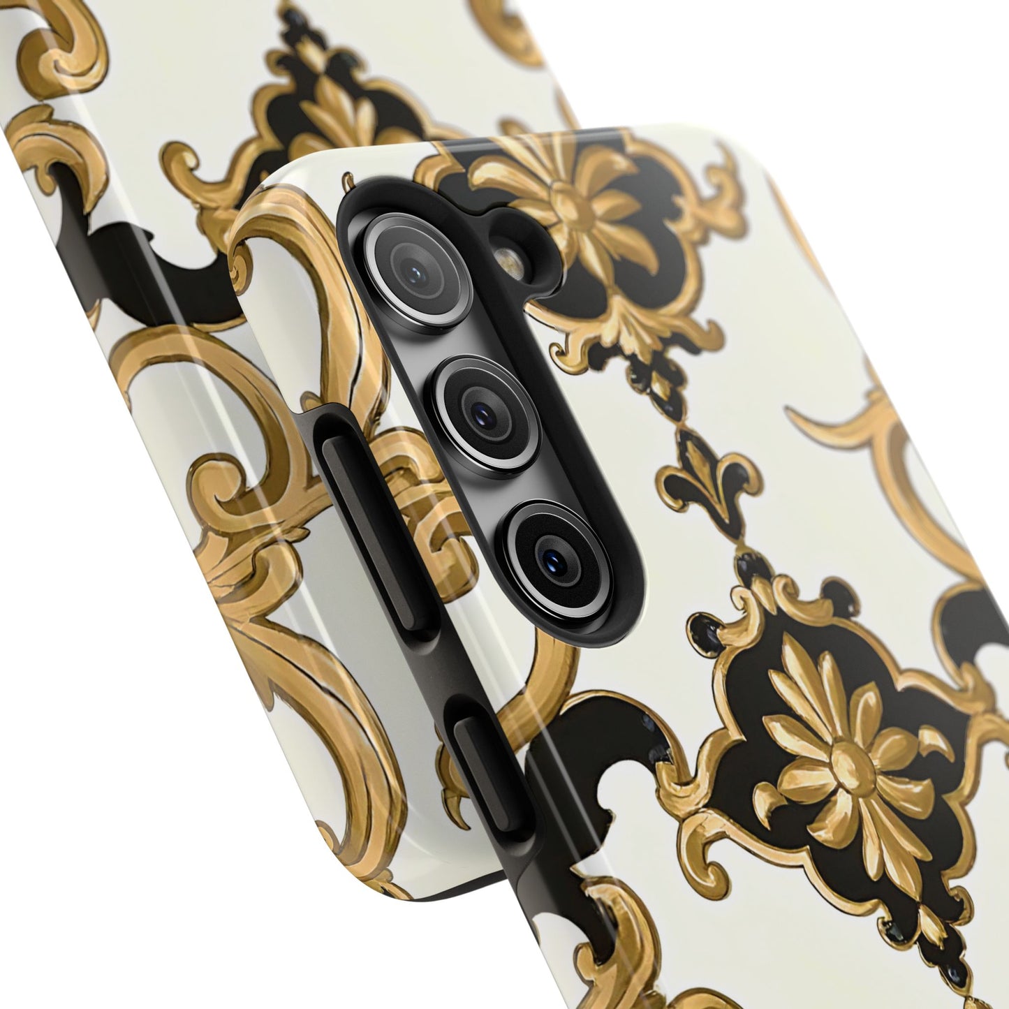 Elegant Floral Tough Phone Cases, Durable Phone Cover, Stylish Phone Accessories, Gift for Her, Chic Phone Cases - Black & Gold Rococo