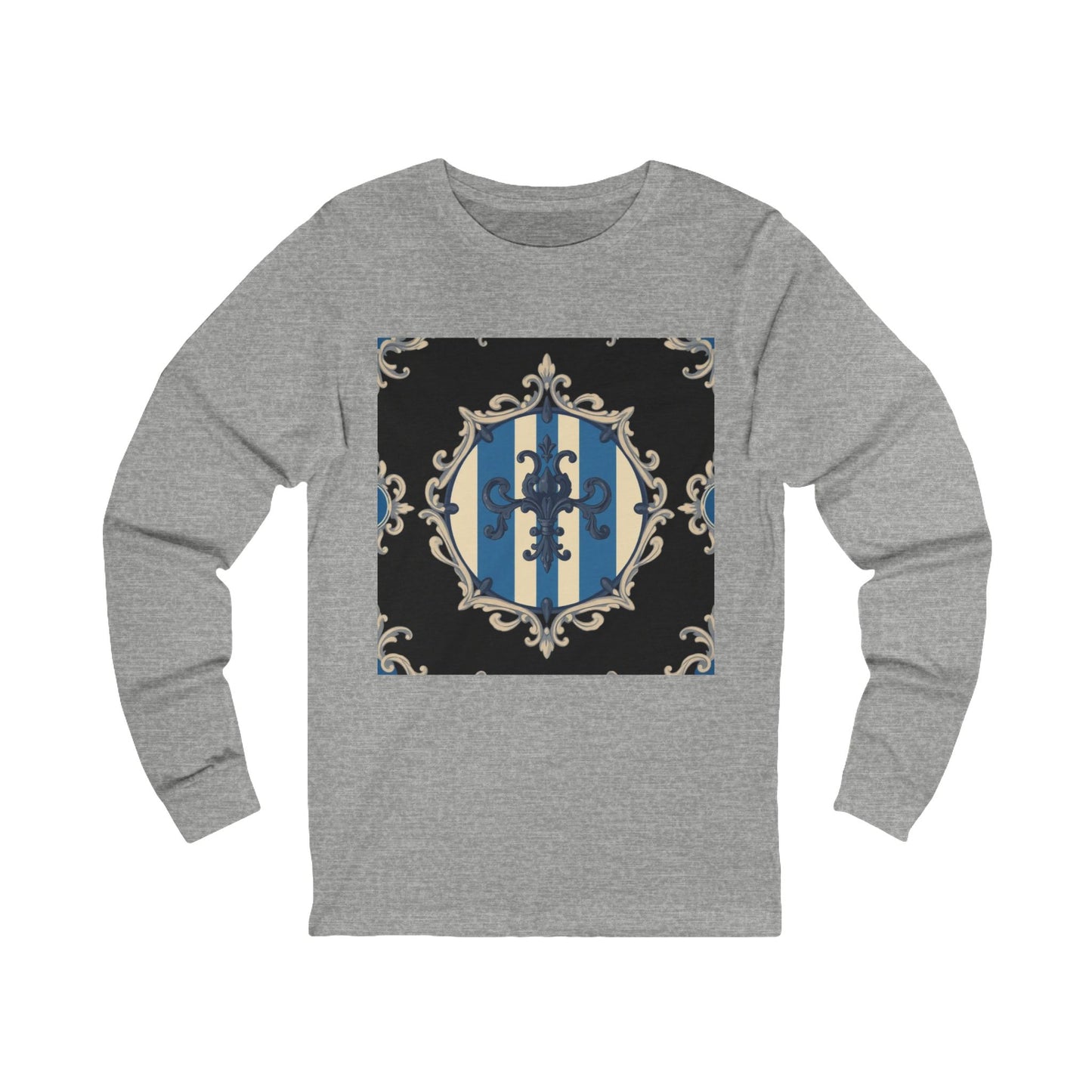 Elegant Blue & Alabaster Striped Baroque Long Sleeve Tee | Unisex Stylish Top for Casual Wear, Gift for Her, Him, Birthday, Fashion Statement