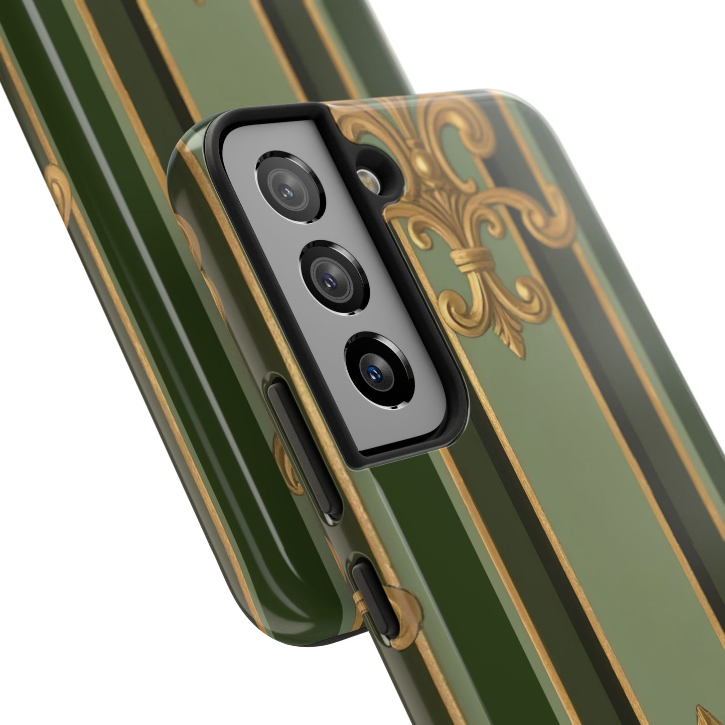 Elegant Tough Phone Cases - Baroque Design, Durable Cell Phone Covers, Unique Gifts for Her, Holiday Gifts - Green Striped Gold Baroque