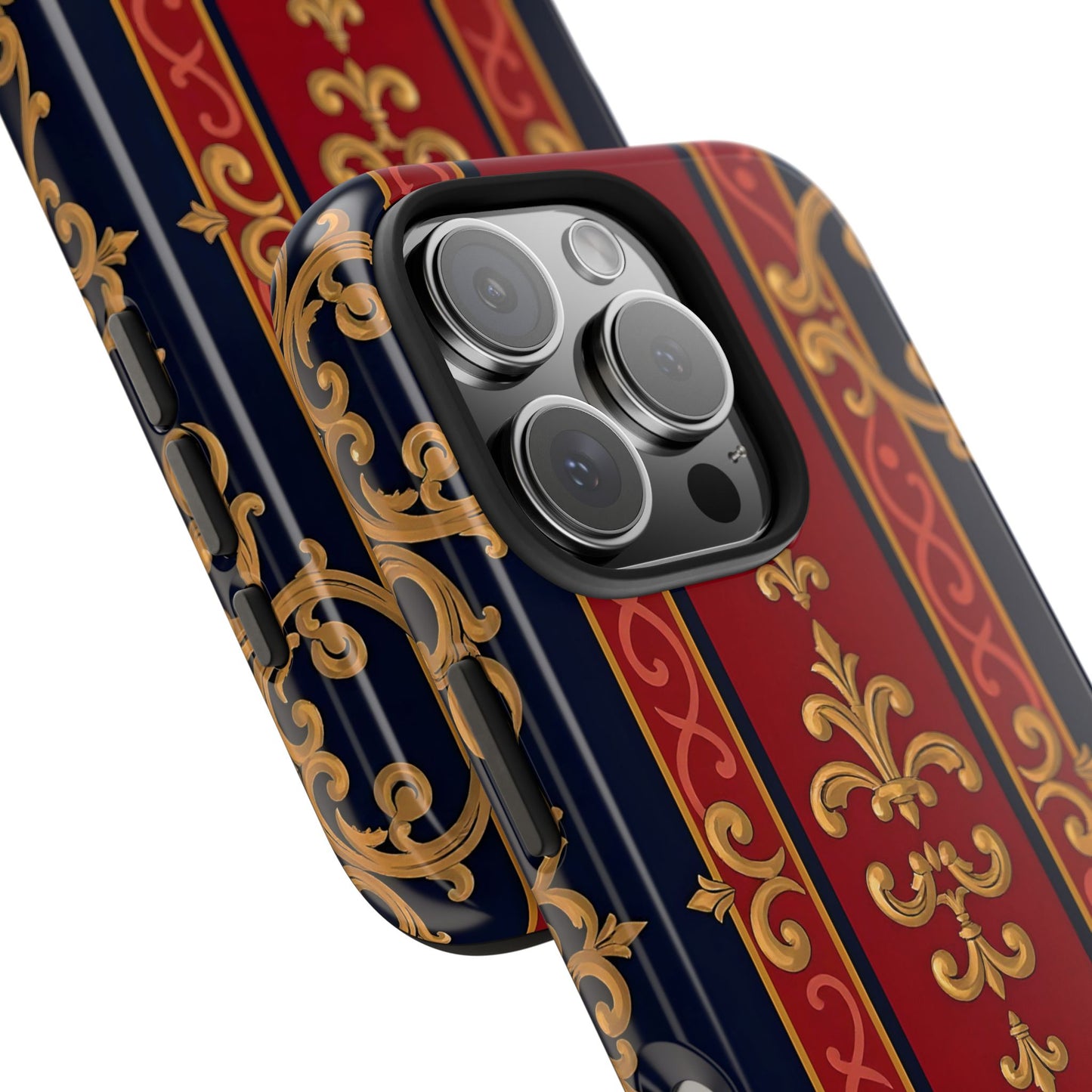 Elegant Vintage Phone Cases, Tough Phone Cover, Stylish Cell Phone Accessories, Durable Phone Protection - Midnight Blue & Dusk Red Gold Baroque