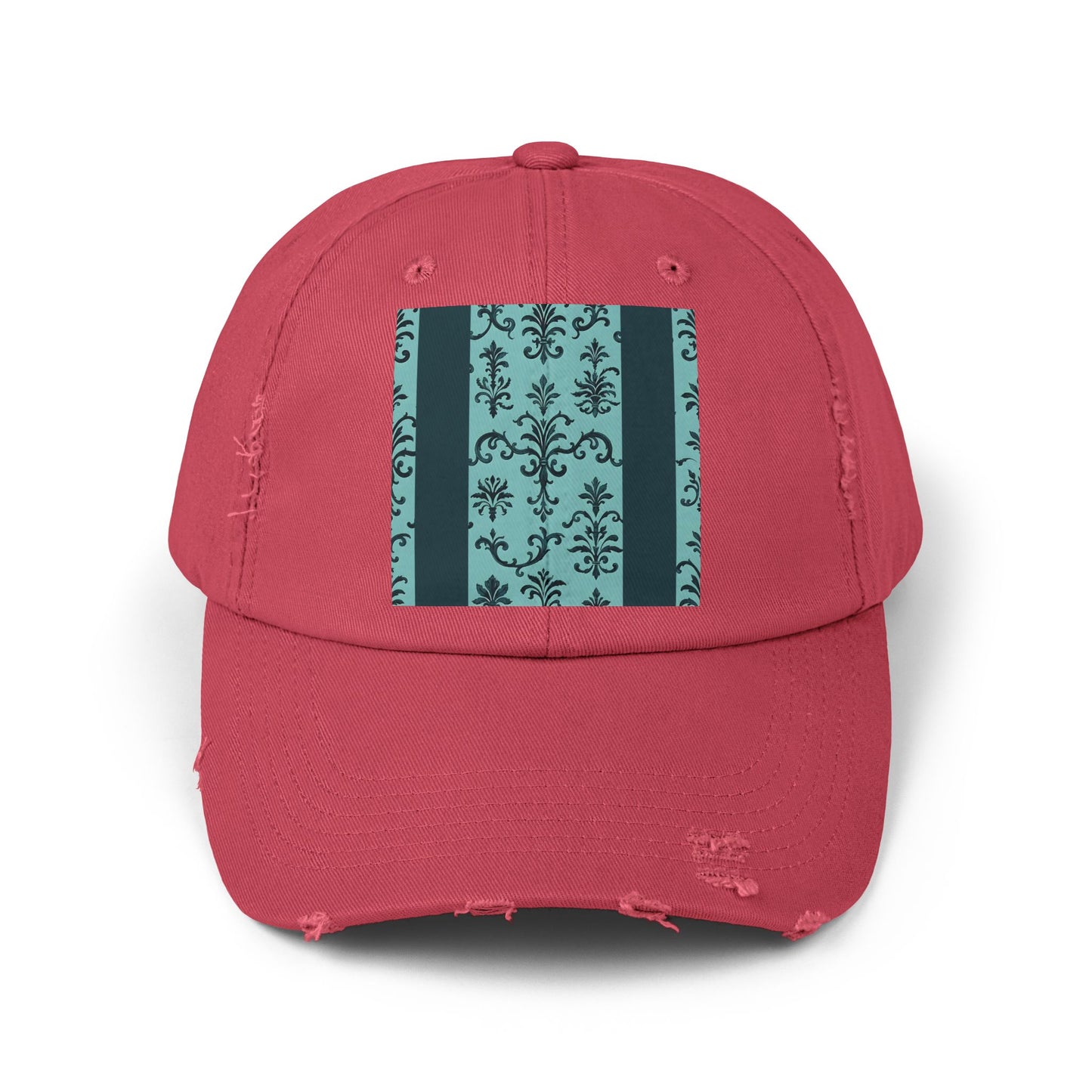 Vintage-Inspired Distressed Cap, Cool Baseball Hat, Casual Headwear, Summer Accessory, Gift for Him Her - Teal Striped Rococo