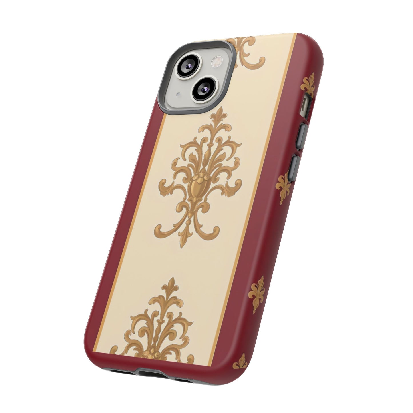 Elegant Floral Motif Phone Case - Tough Cases with Vintage Design - Dusk Red Striped Gold Damask