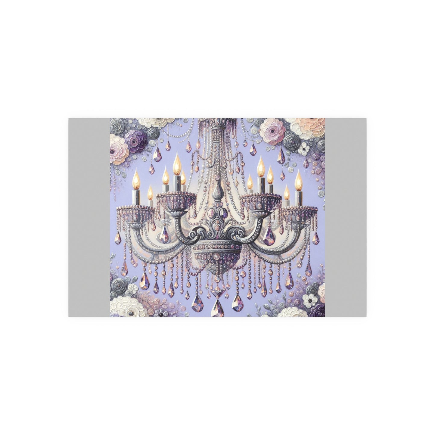 Elegant Floral Chandelier Poster, Art Print for Home Decor, Gift for Art Lovers, Wall Art for Living Room, Birthday Gift Idea - Lilac Jeweled Chandelier