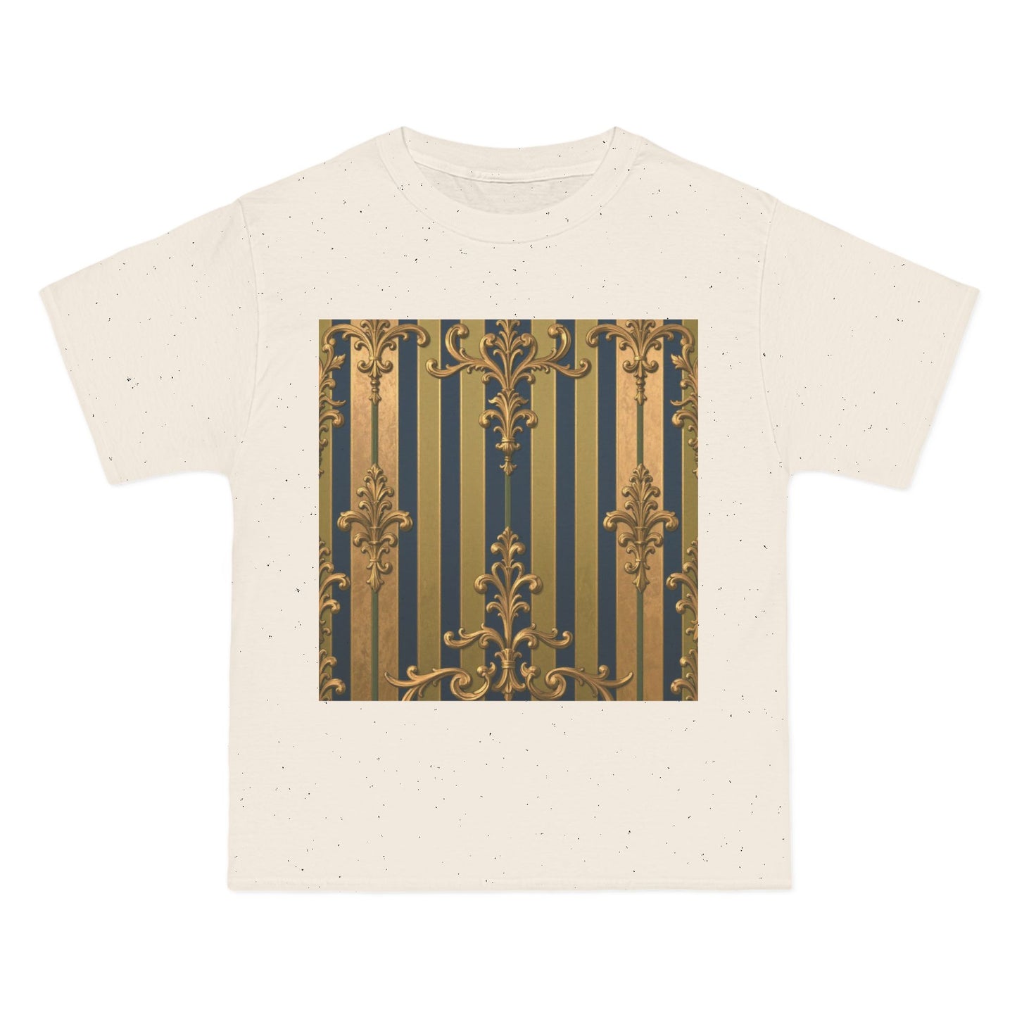 Elegant Midnight Blue & Olive Striped Gold Baroque Short-Sleeve Unisex T-Shirt, Vintage Fashion Tee, Casual Summer Top