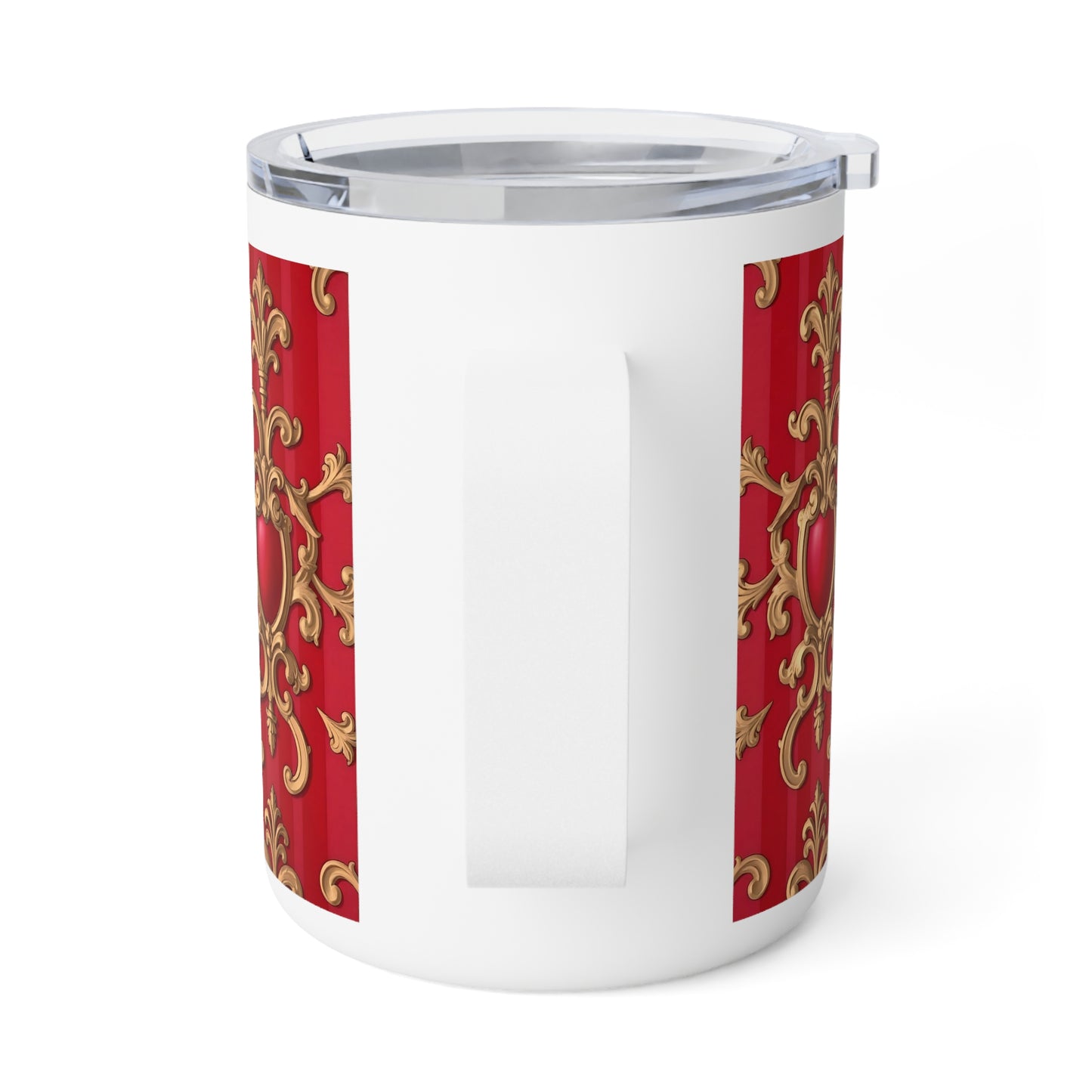 Ornate Insulated Coffee Mug - Elegant Retro Design for Home, Office or Gifts, Tea Lover, Holiday Mugs - Blue, Red & White Striped Baroque