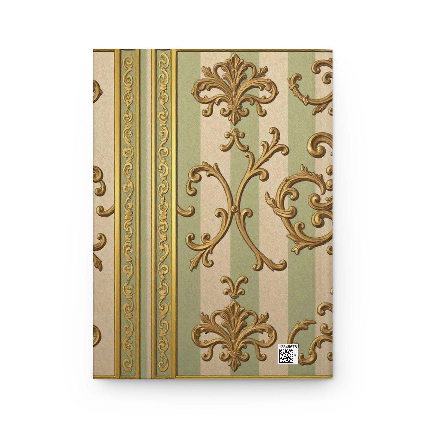 Elegant Vintage Hardcover Journal | Luxury Notebook for Writing, Gift for Writers, Journaling - Mint & Beige Striped Gold Baroque