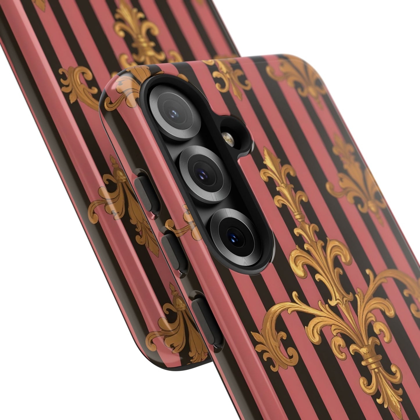 Elegant Floral Motif Phone Case - Tough Cases with Vintage Design - Mauve Striped Gold Damask