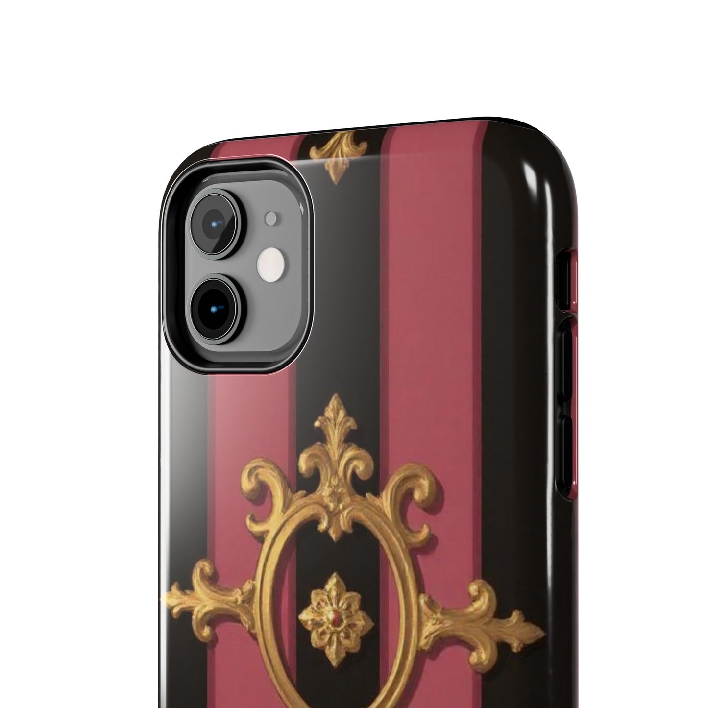 Elegant Black & Mauve Striped Gold Baroque Tough Phone Cases, Luxe Phone Covers, Fashionable Mobile Cases, Gift for Her, Holiday Phone Accessories