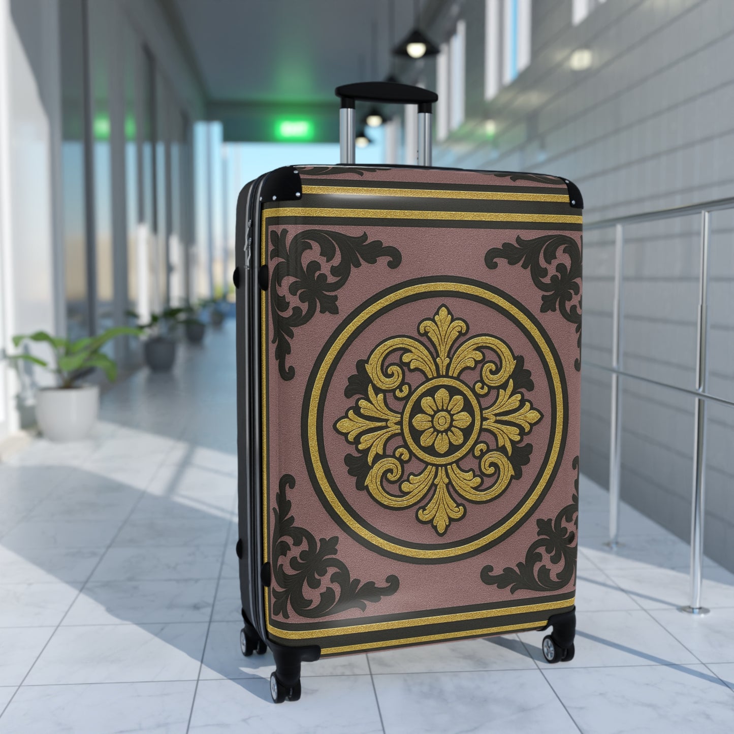 Elegant Gilded Mauve With Gold-Black Baroque Suitcase | Travel Luggage | Vintage Style Bag | Gift for Travelers | Stylish Carry-On | Unique Vacation Gear