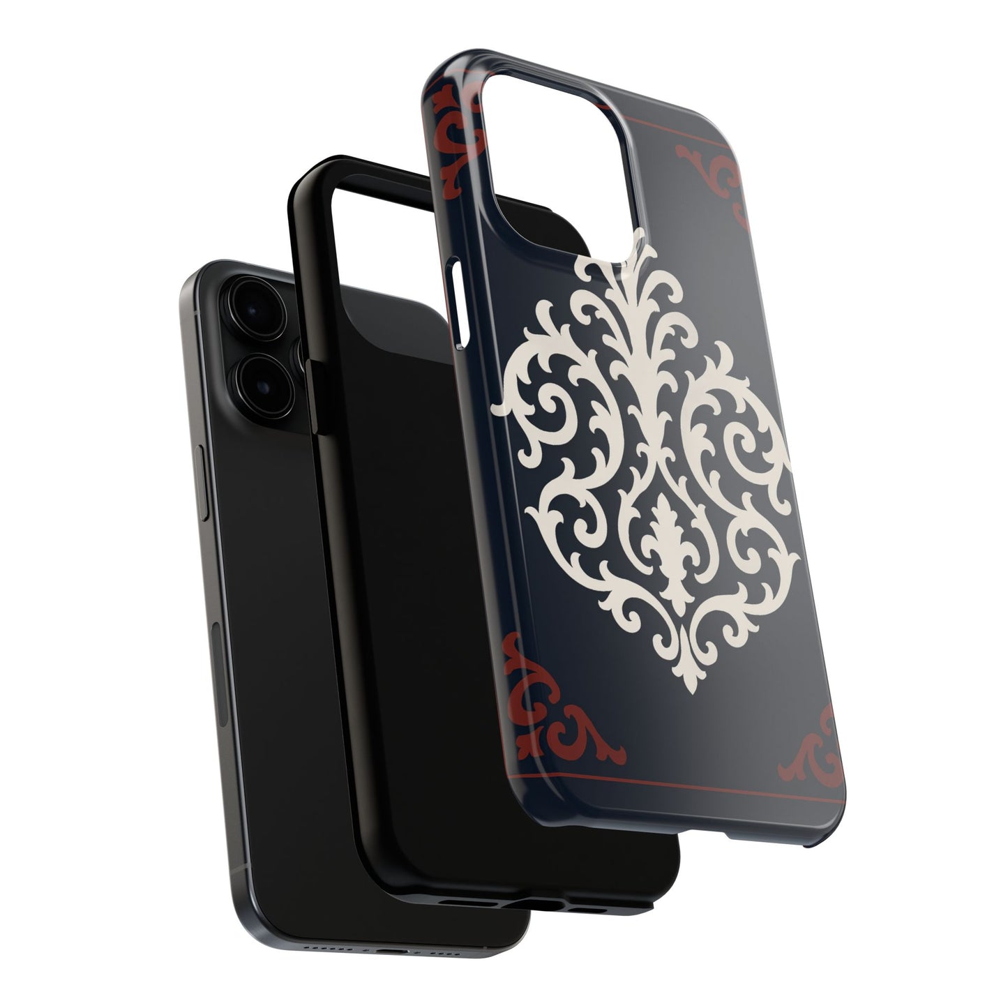 Dusk Blue-Maroon & White Baroque Tough Phone Case — Vintage Scroll Design