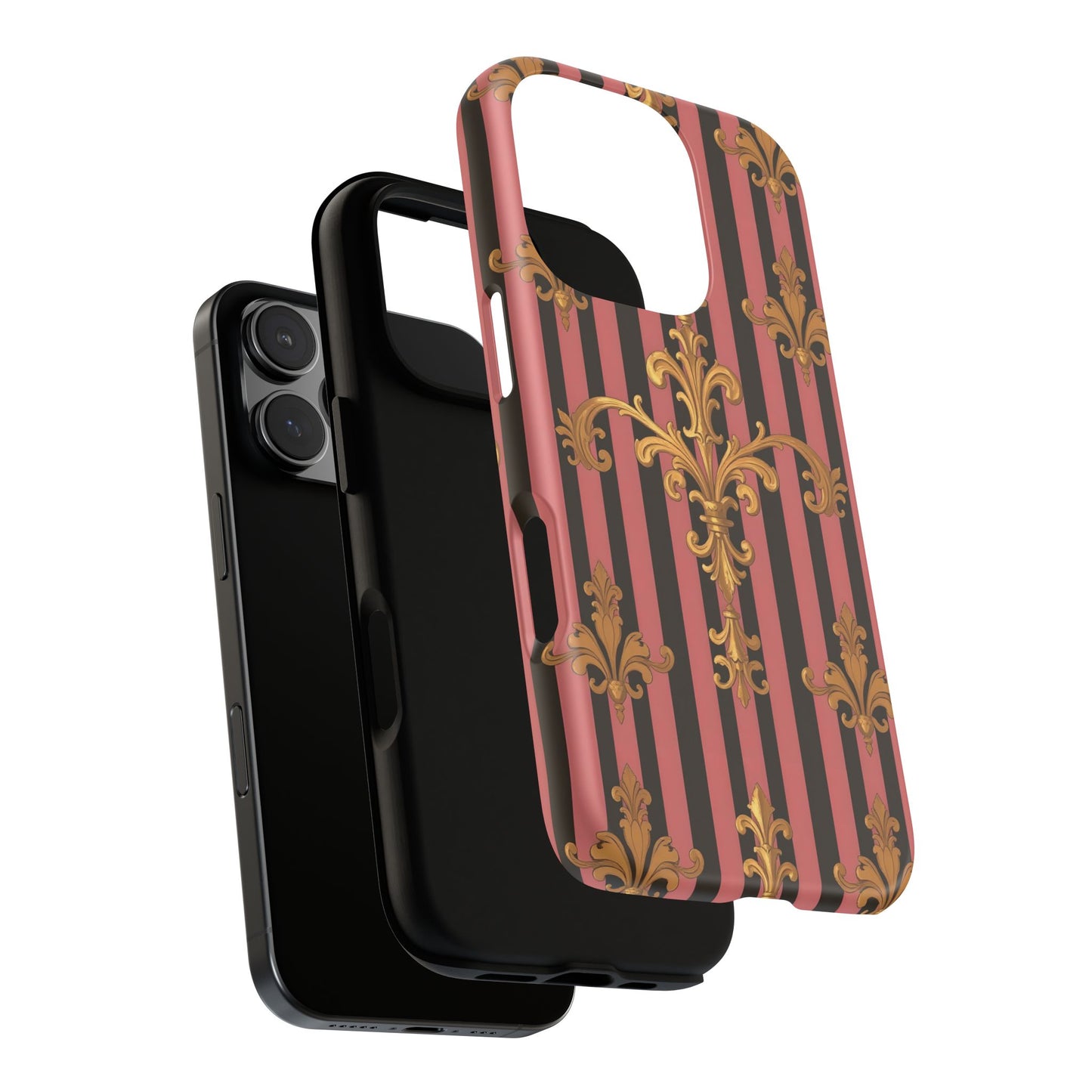 Elegant Floral Motif Phone Case - Tough Cases with Vintage Design - Mauve Striped Gold Damask