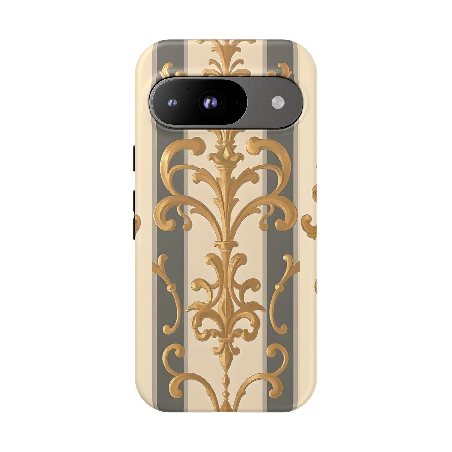 Elegant Floral Motif Phone Case - Tough Cases with Vintage Design - Dusk Olive Striped Gold Damask