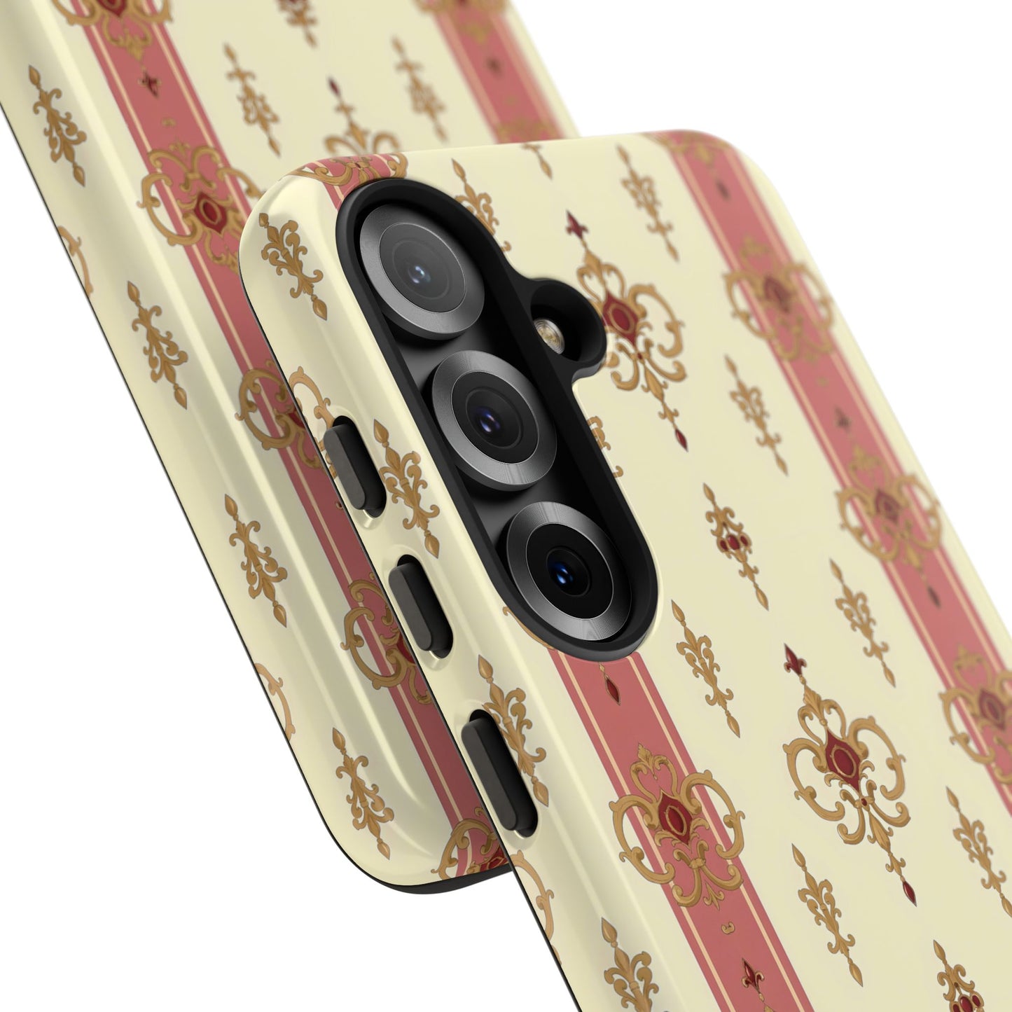 Elegant Floral Motif Phone Case - Tough Cases with Vintage Design - Mauve Striped Gold Damask