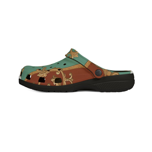Elegant Decorative EVA Foam Rubber Shoes - Stylish Comfort for Every Occasion - Rust & Mint Aqua Striped Baroque