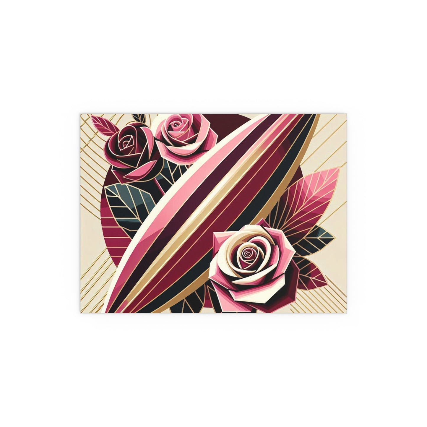 Elegant Floral Silk Poster - Indoor/Outdoor Wall Art for Home Decor - Pink & Burgundy Striped Surfboard & Roses